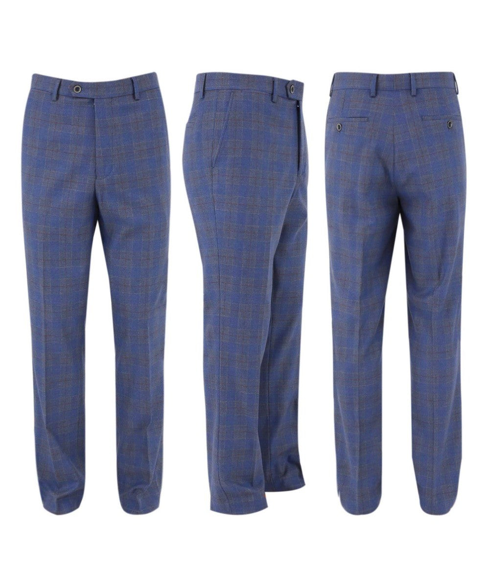 Men's Windowpane Check Slim Fit Suit - CONNOR - Pale Blue