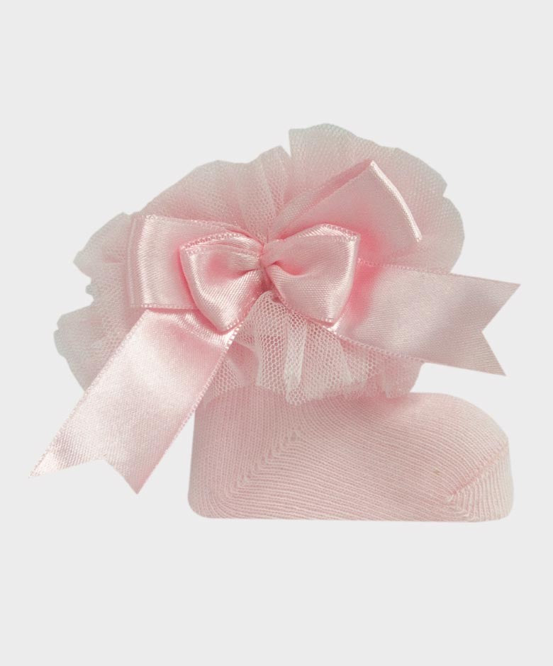 Baby Girls Ruffle Bow Frilly Ankle Socks - Pink