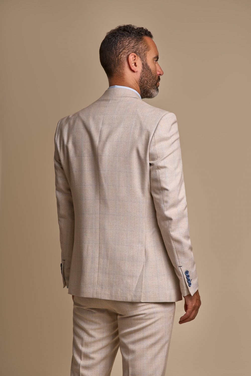 Men's Tweed Houndstooth Check Slim Fit Suit - CARIDI - Beige