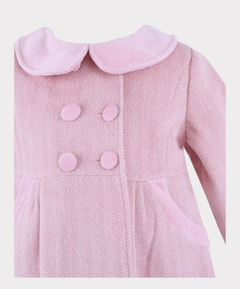 Girls Herringbone Formal Coat and Hat Set - Pink