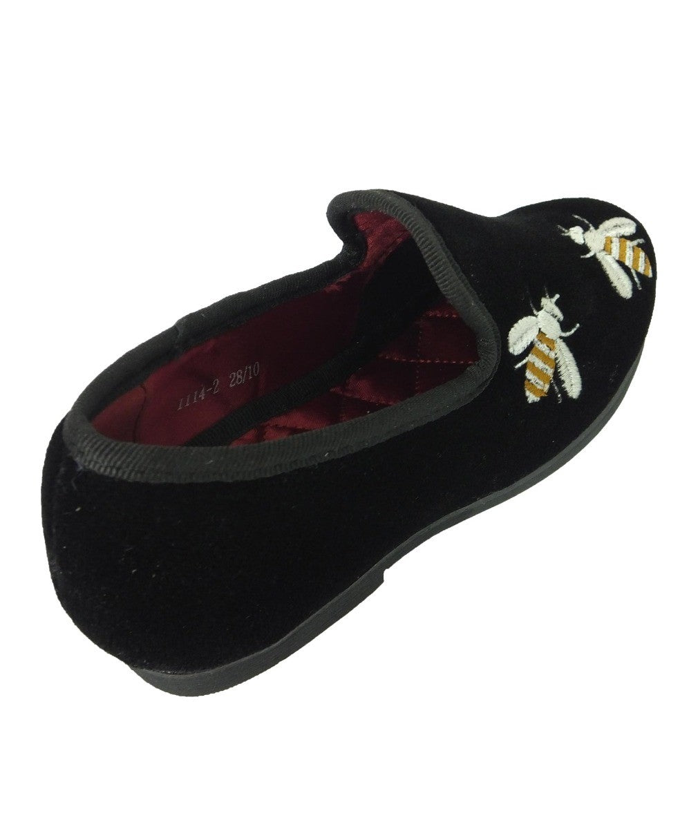 Boys Velvet Bee Embroidered Slip On Loafers - Black