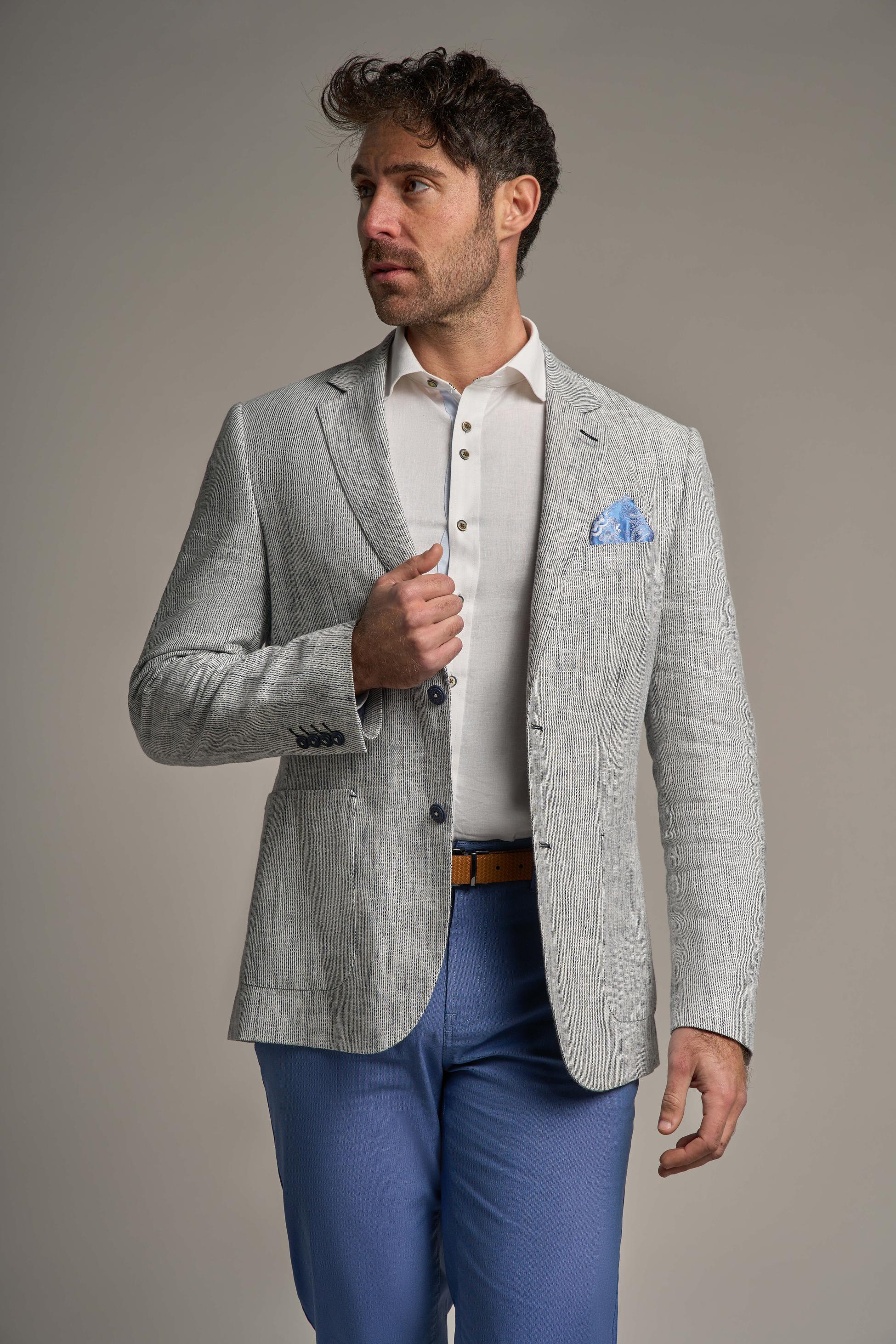 Men’s Linen Blend Twill Weave Grey Blazer - JAMIE - Grey