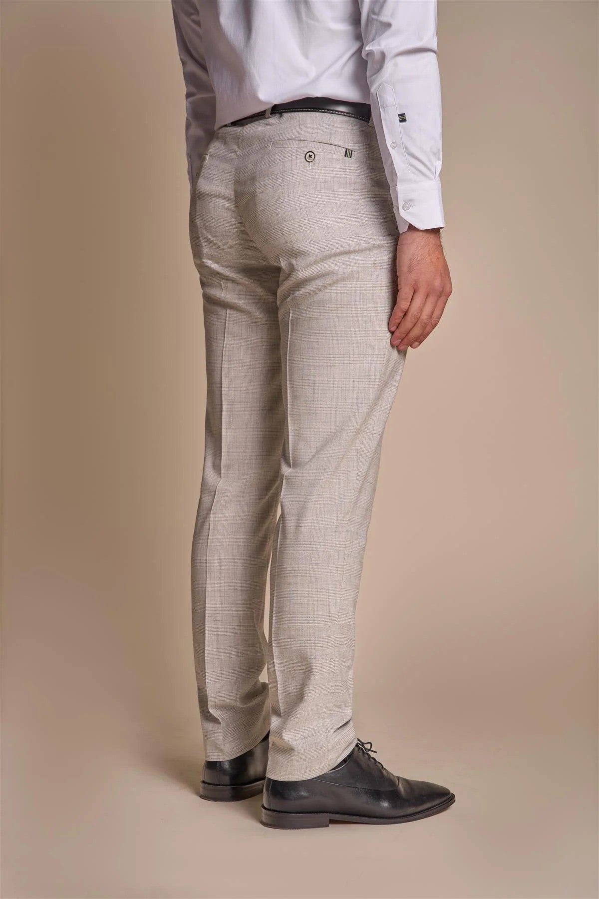 Men’s Slim Fit Tweed Check Grey Trousers – RIPLEY Stone - Beige