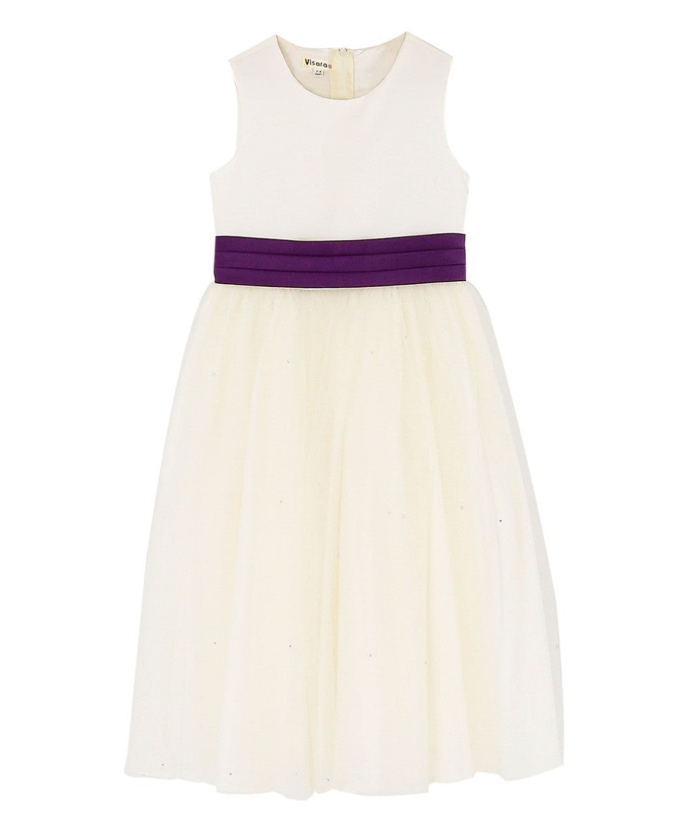 Flower Girls Sleeveless Tulle Communion Dress - White - Purple