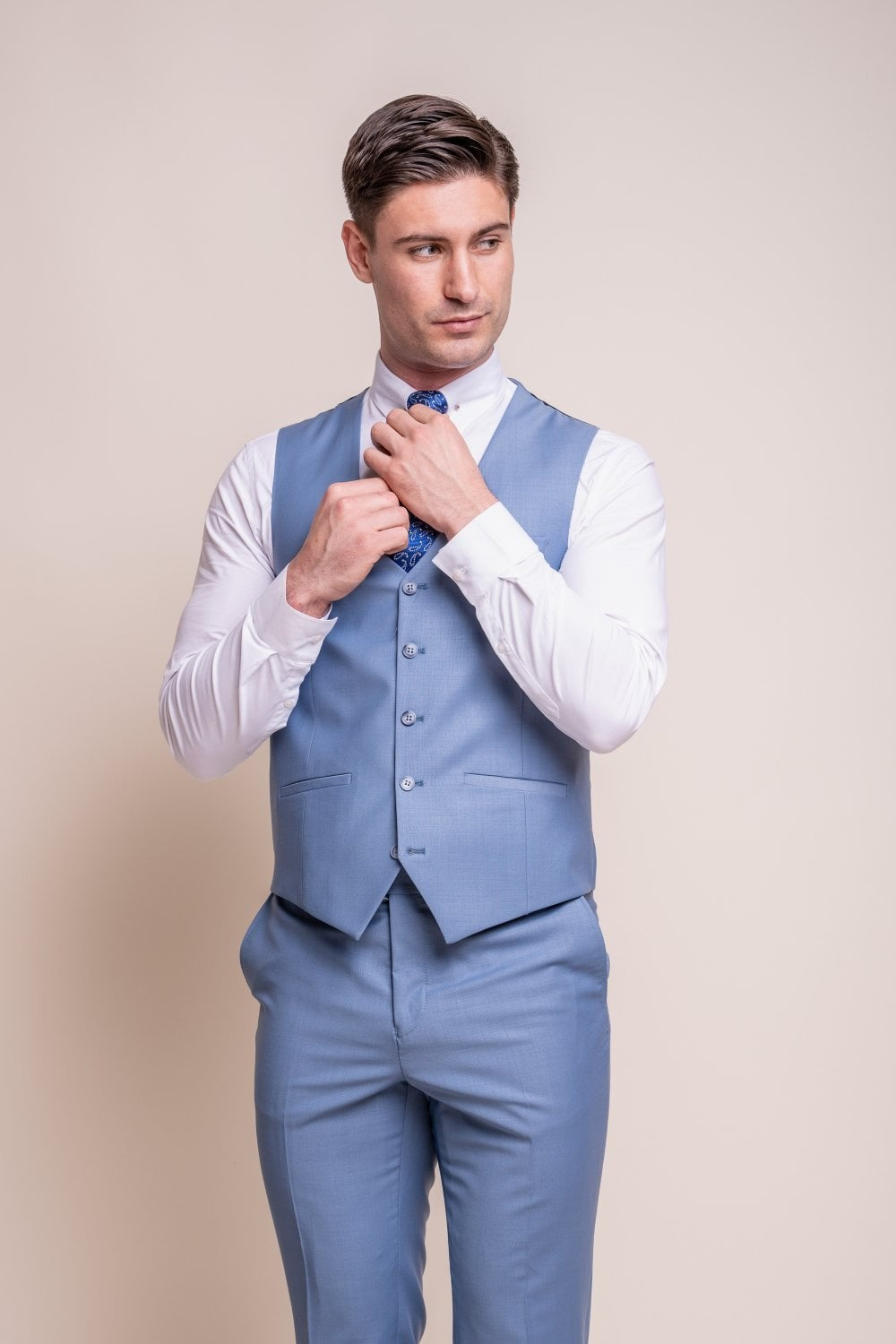 Men's Wool Blend Slim Fit Waistcoat- BOND - Ocean Blue