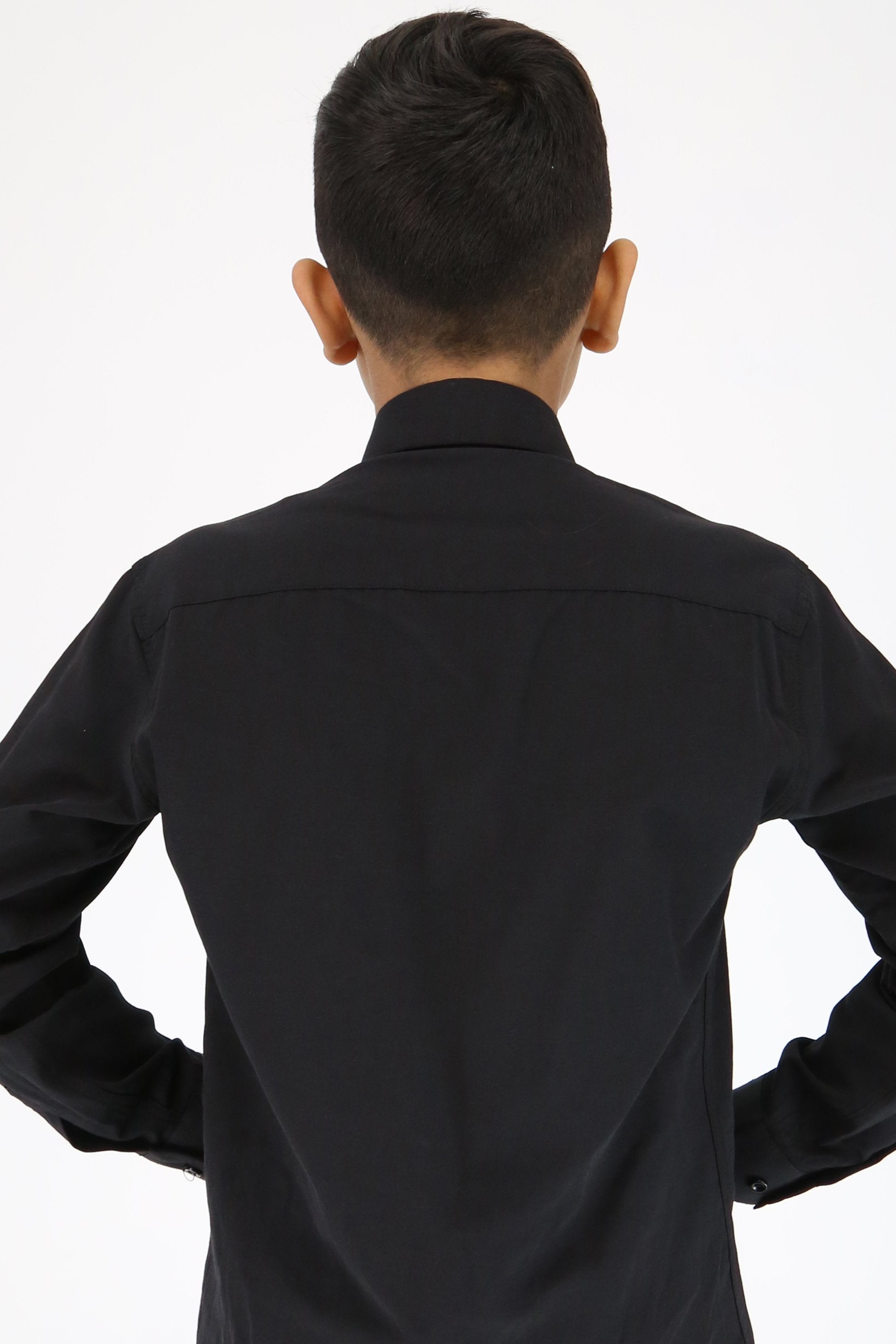 Boys Slim Fit Classic Cotton Blend Shirt - Black