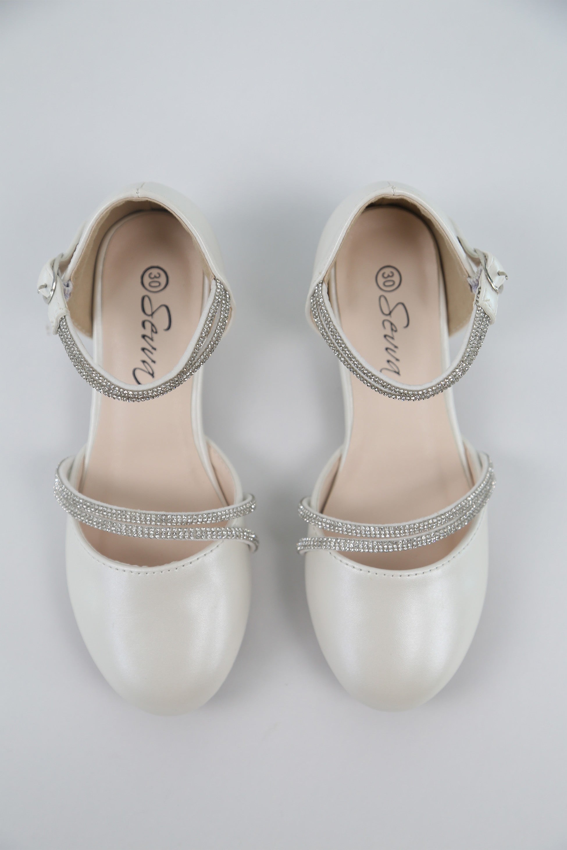 Girls Rhinestone Straps Low Heel Shoes – DREAM - Ivory