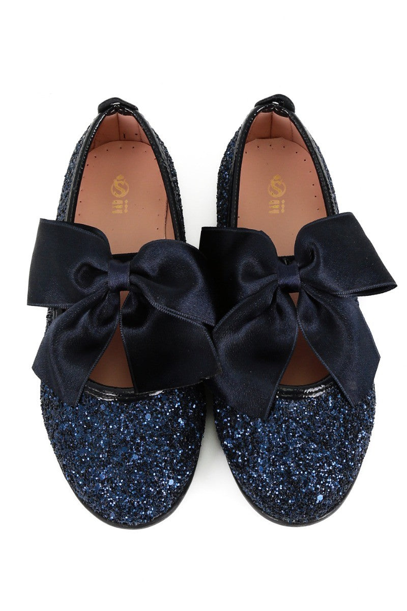 Girls Sequin Ballerina Flat Pumps - LOLA - Navy Blue