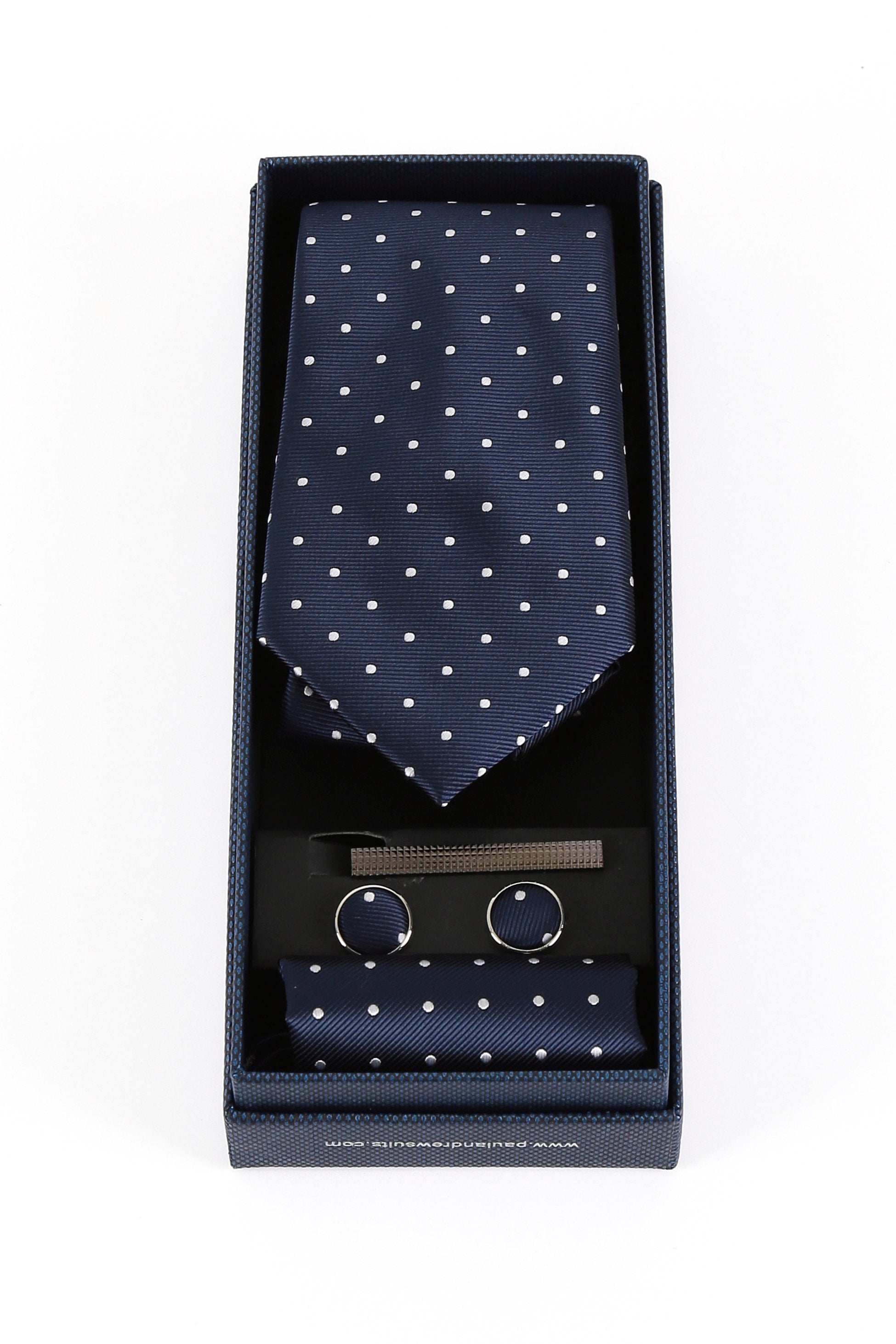 Men's Polka Dotted Tie Hanky & Cufflink Set - Blue