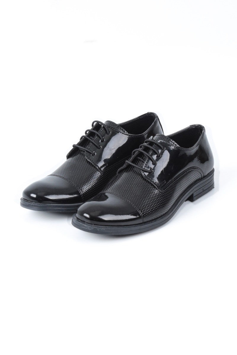 Boys Patent Black Derby Shoes - UTAH - Black