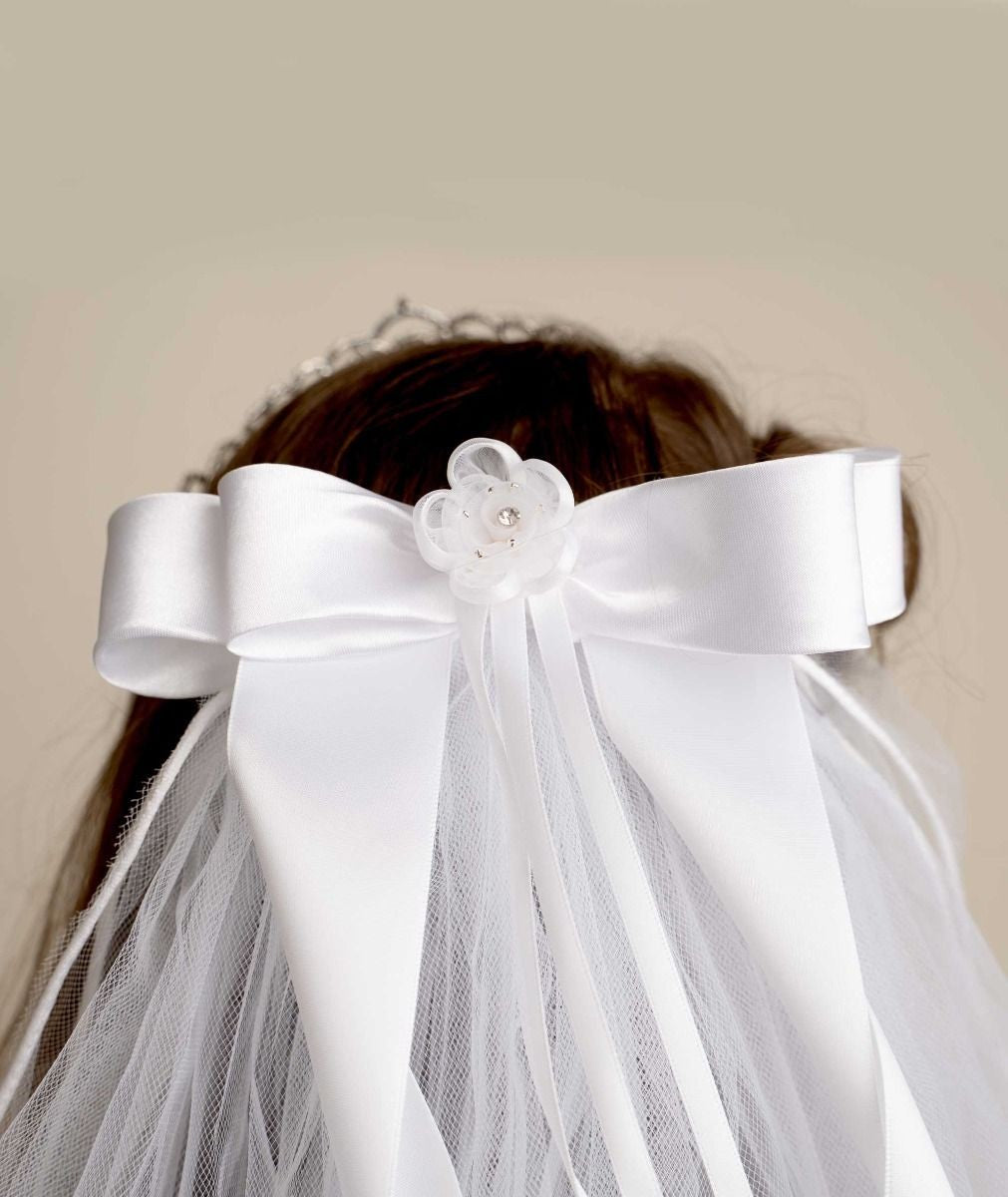 Girls' White Crystal Cross Tiara Veil - CMV802