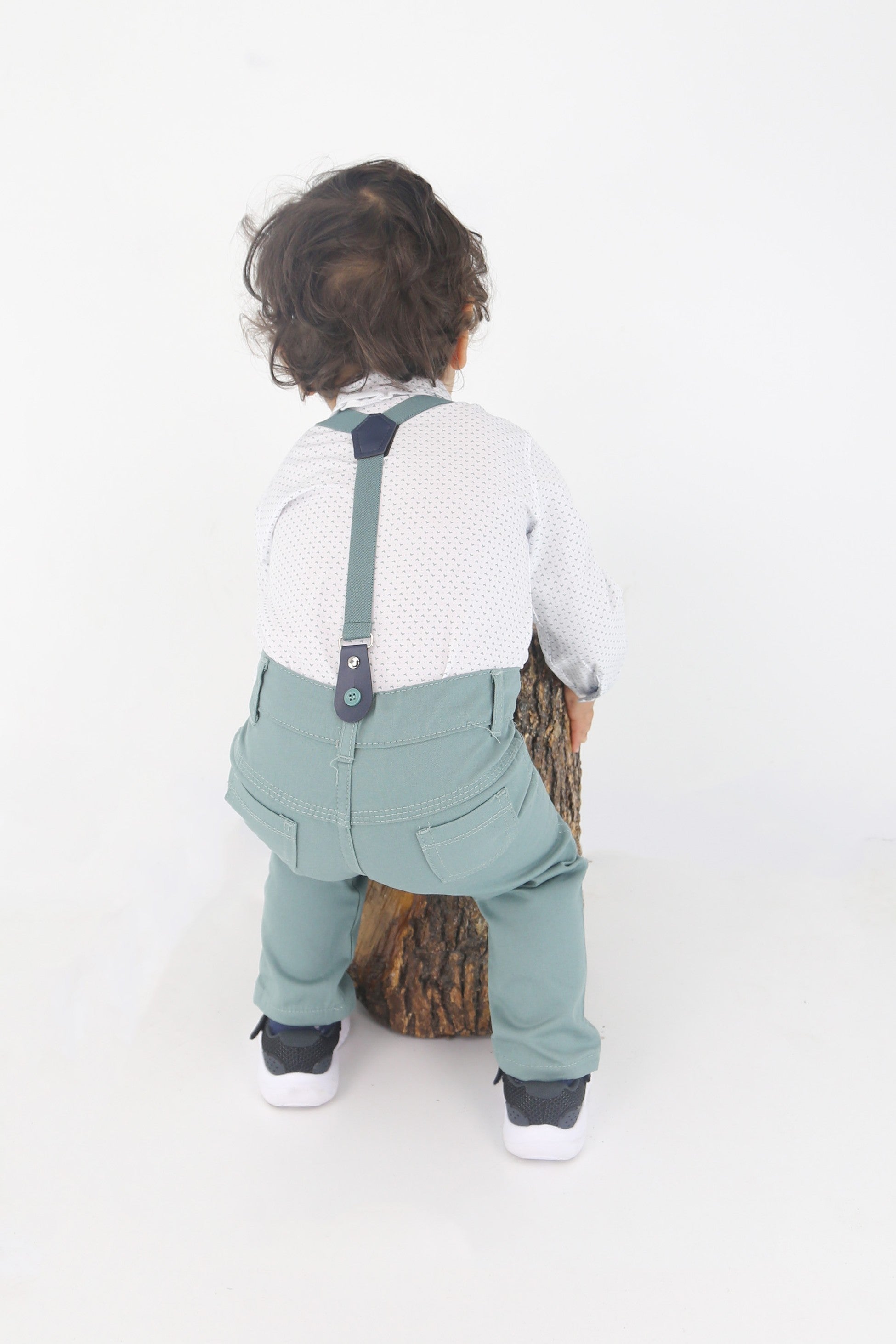 Baby Boys Gentleman Outfit - 4 PC Suspenders Pant Suit Set - BIRD - Green