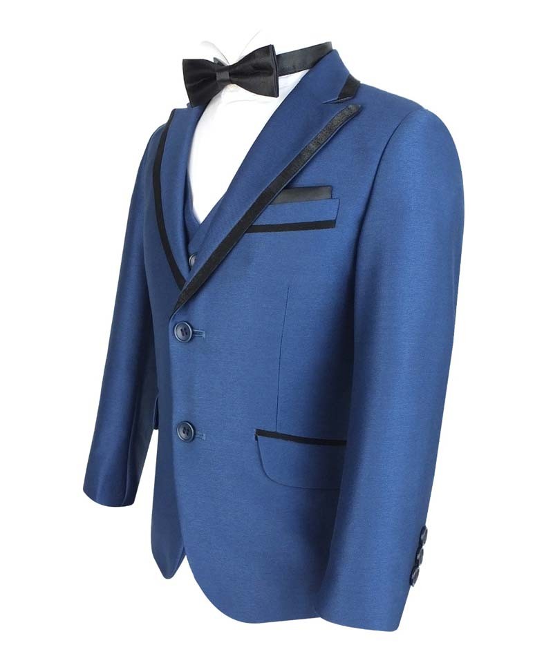 Boys Slim Fit Piping Tuxedo Dinner Suit - Tonic Blue