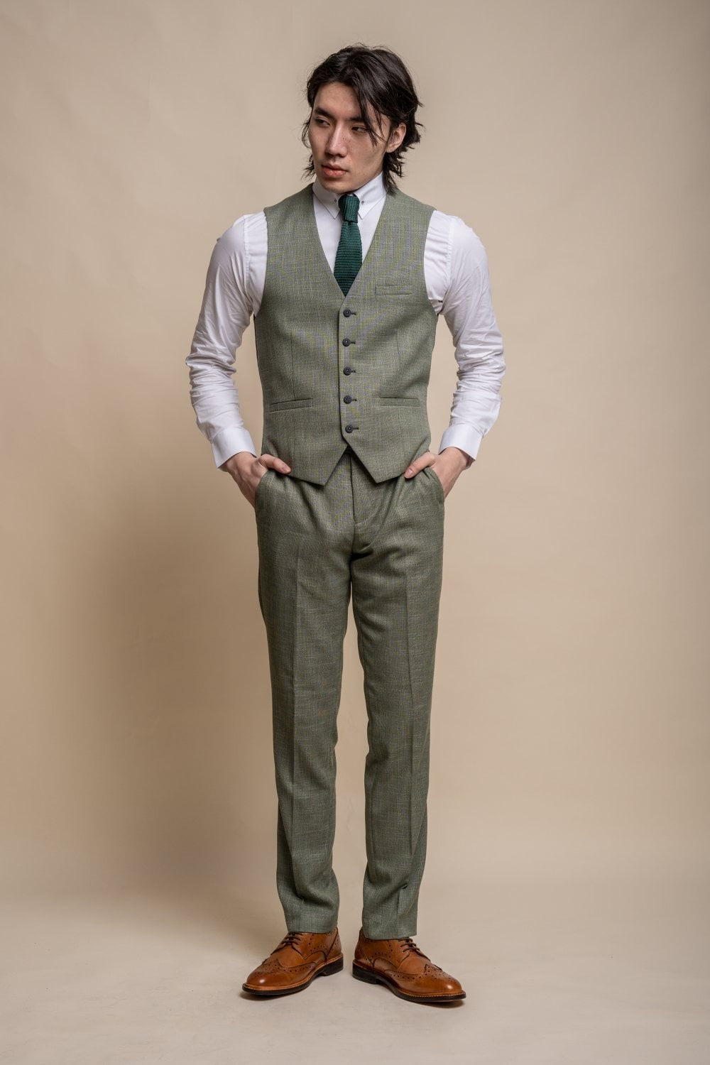 Men's Slim Fit Formal Waistcoat- MIAMI - Sage Green