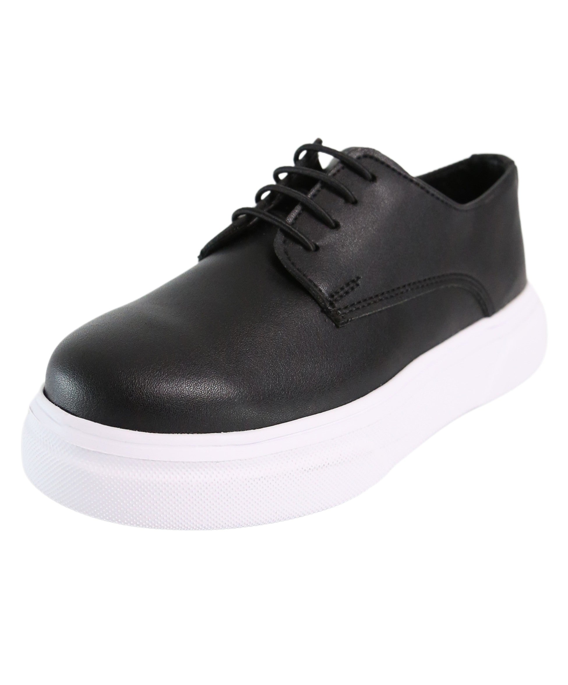 Boys Black Lace-up Sneaker with White Thick Sole - Black