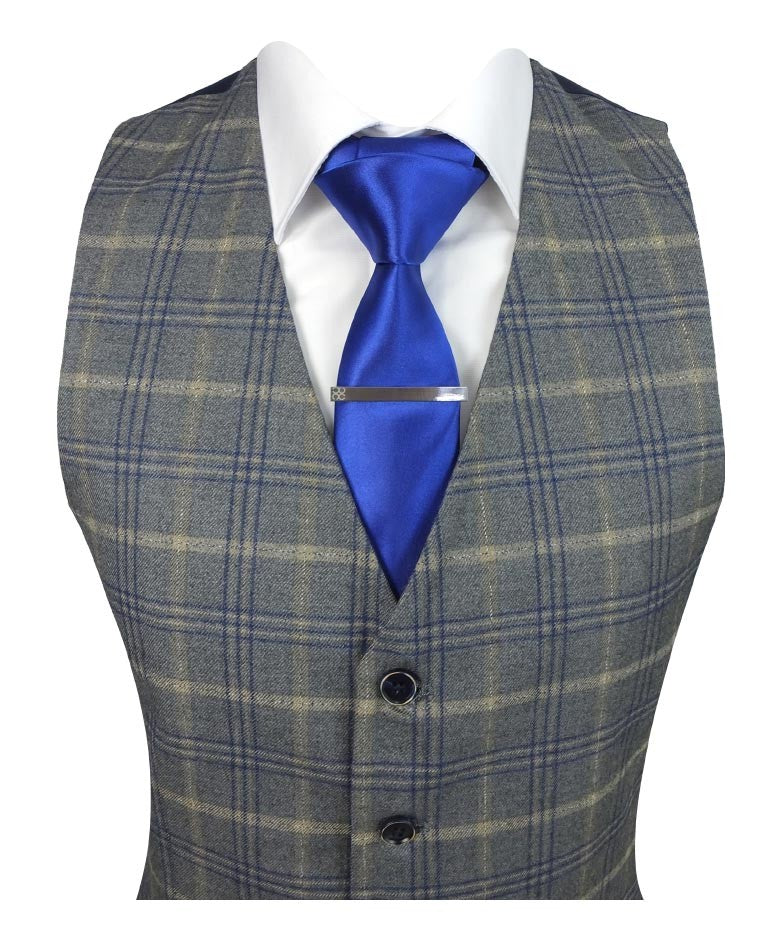 Men's Tailored Fit Retro Check Suit - KENNETH - Grey - Gold