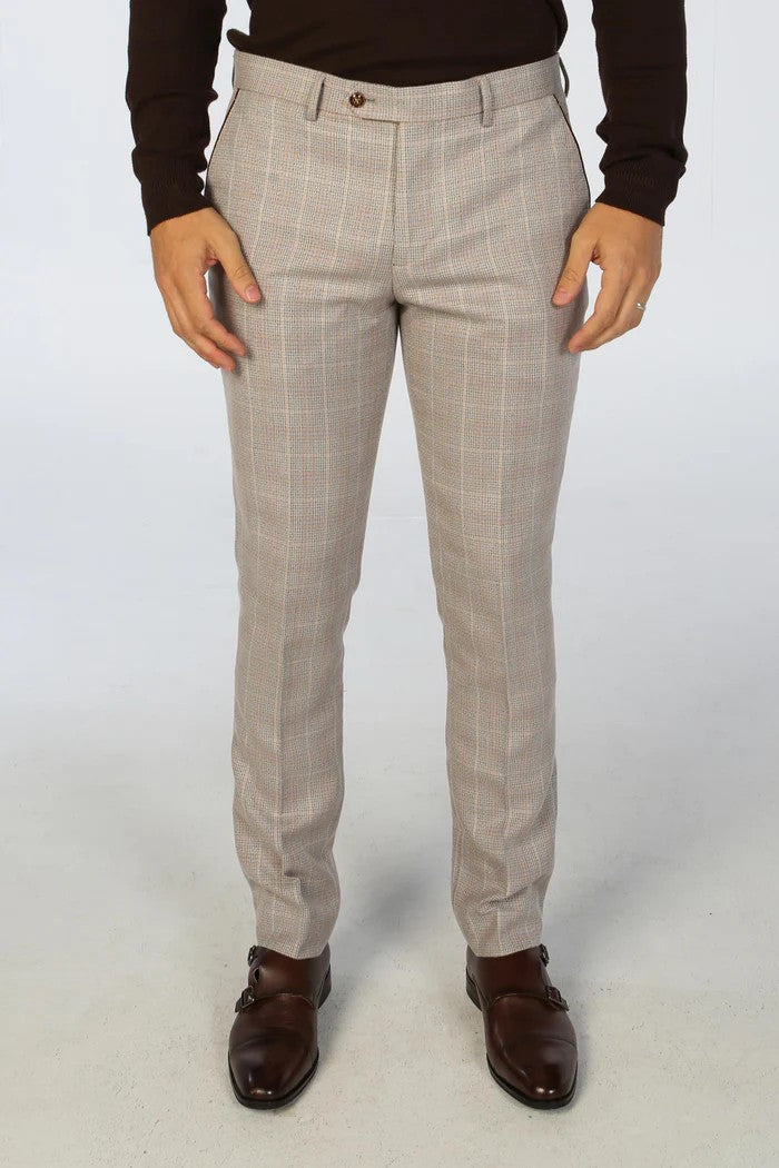 Men's Tailored Fit Check 2PC Suit -  LEO - Beige