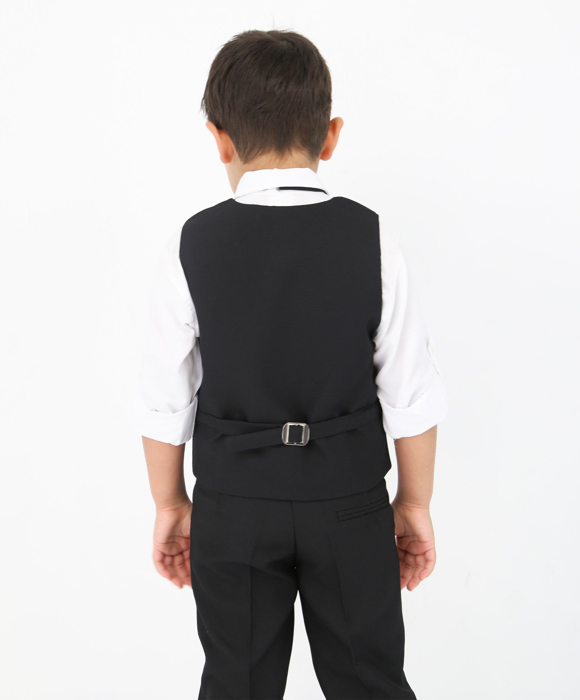 Boys' Slim Fit Textured Waistcoat Suit Set, Formal Outfit - Black