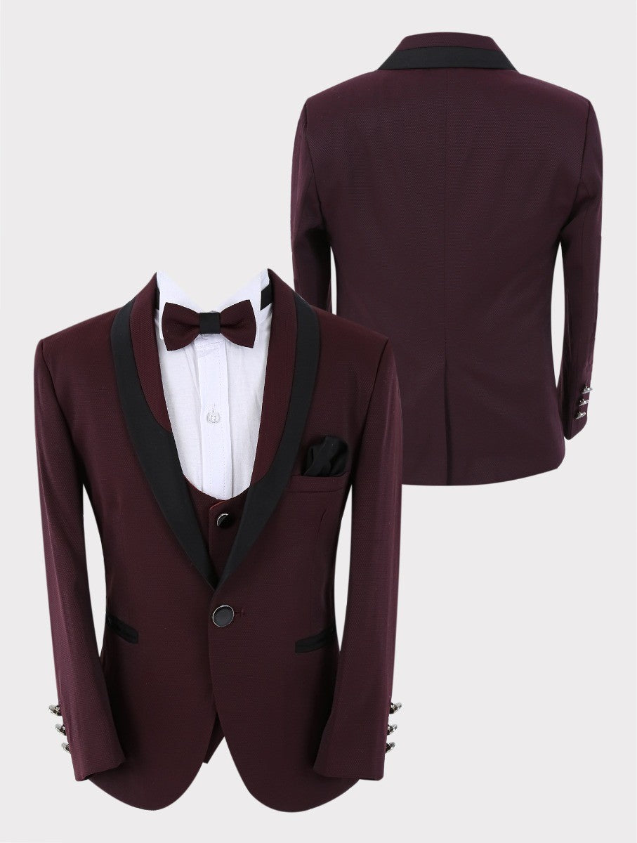 Boys All in One 6 Pieces Tuxedo Dinner Suit - HARRISON - Burgundy