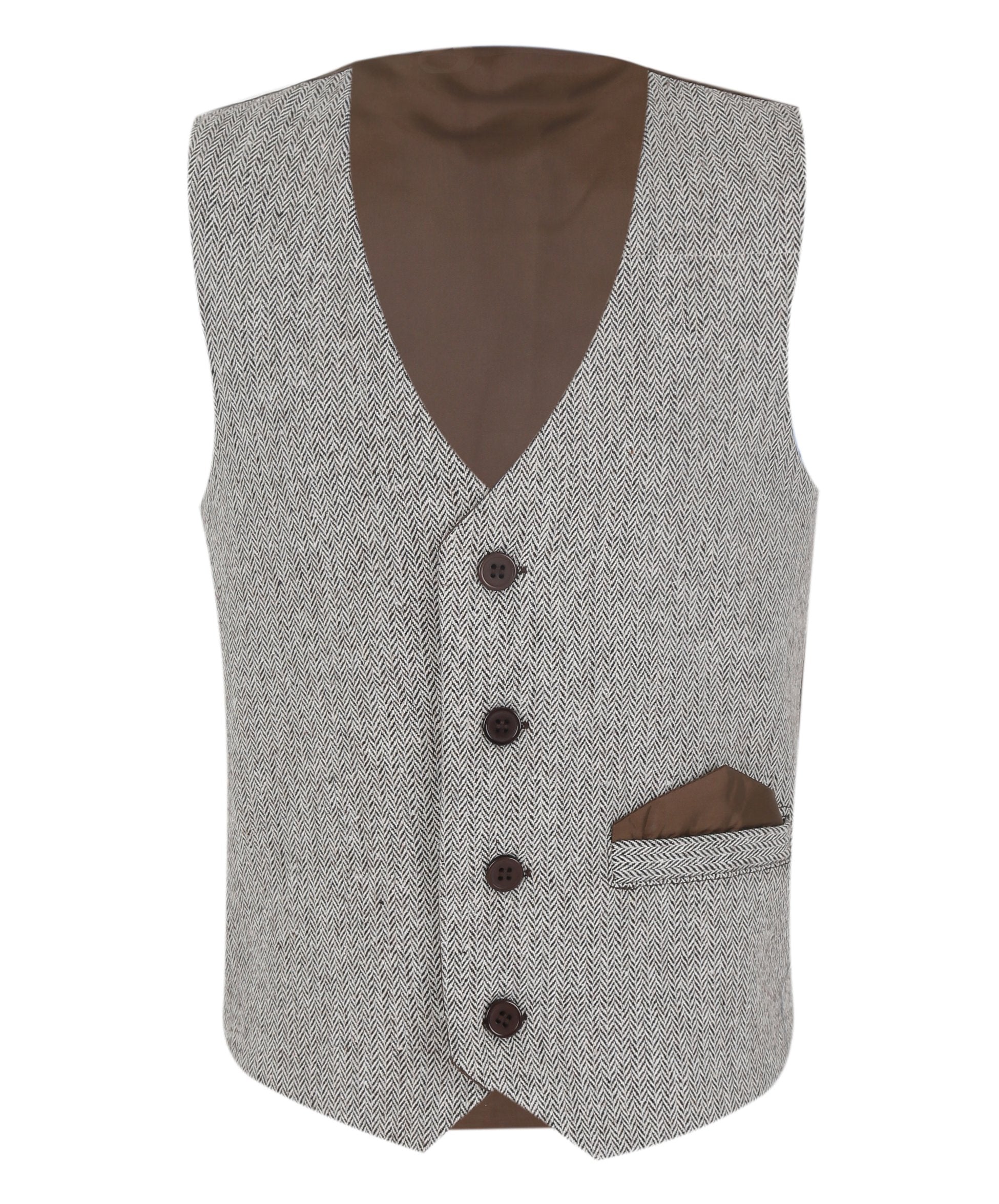 Boys Herringbone Tweed Waistcoat Suit Set - Dark Grey