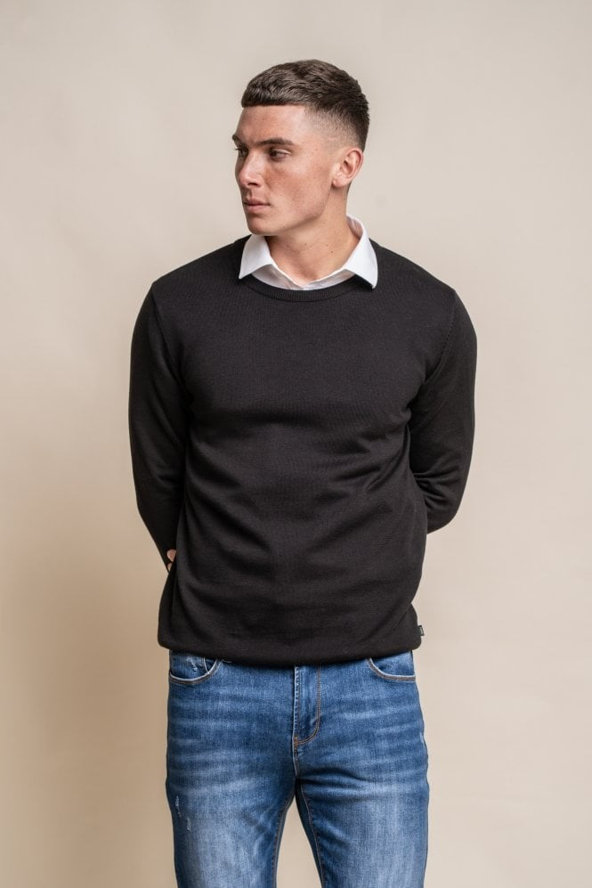 Men's Cotton Slim Fit Crewneck Jumper - Black