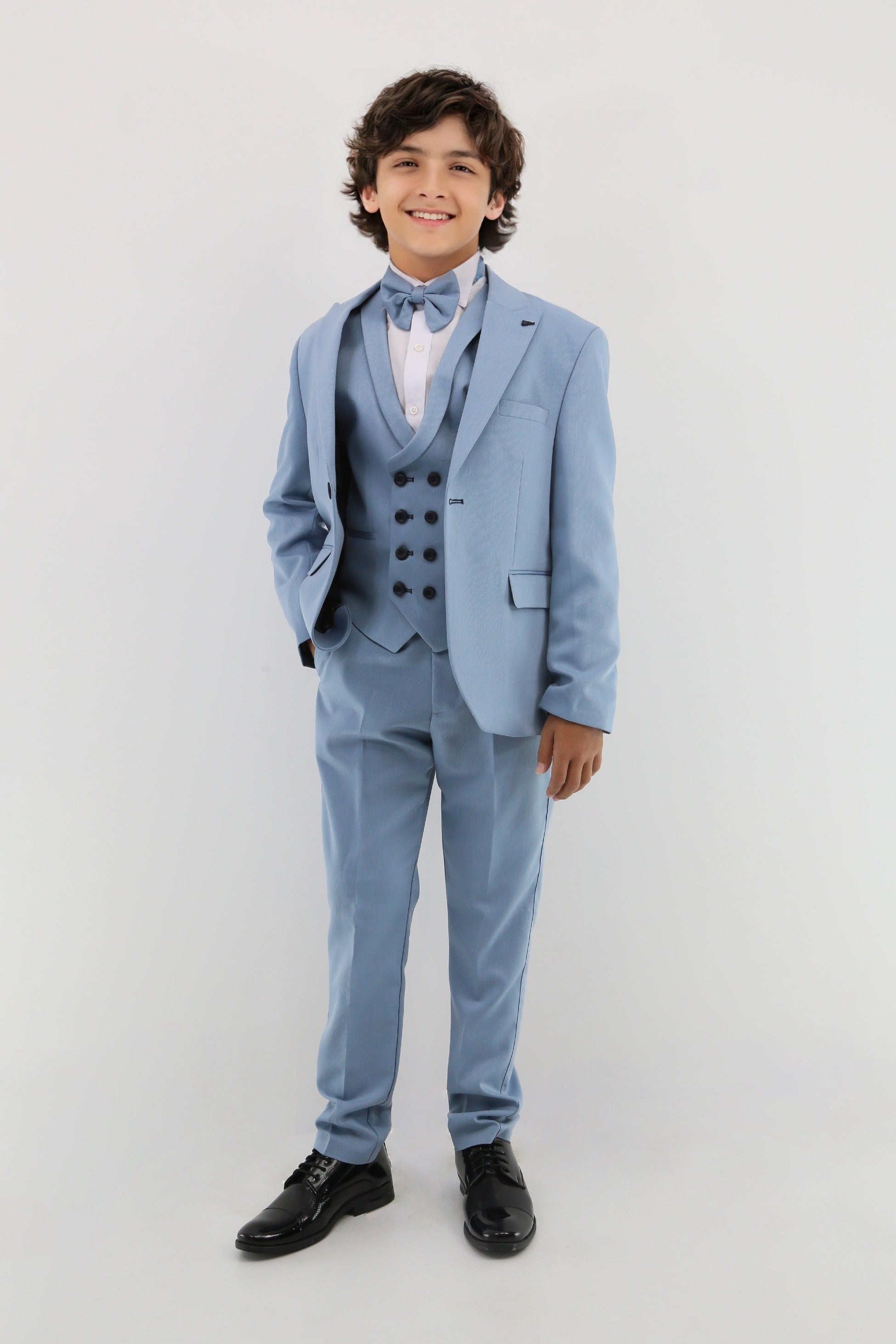 Boys Suit with Double Breasted Waistcoat 6 PC Set - Light Blue