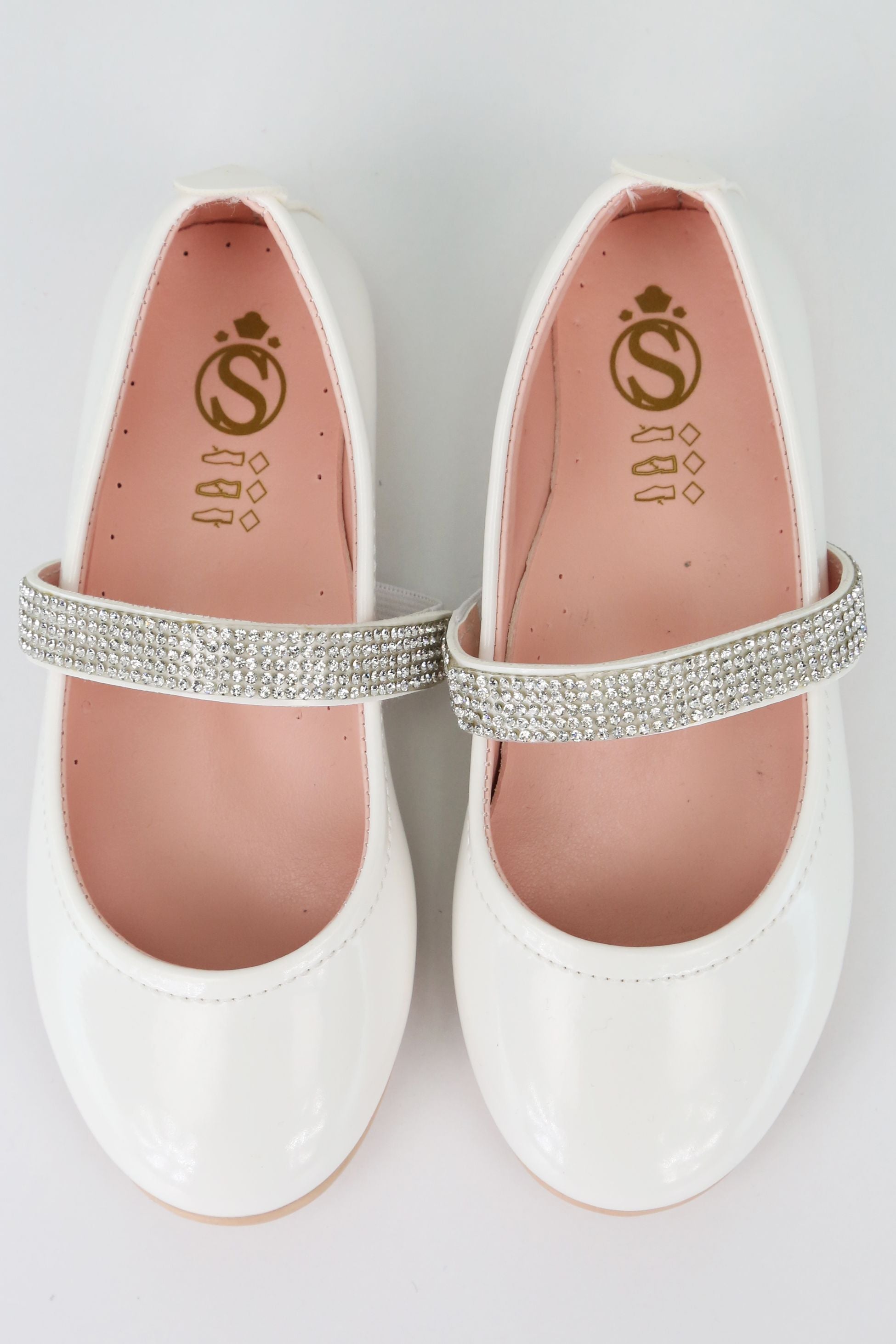 Girls Rhinestone Patent Mary Jane Shoes - ARWEN - White