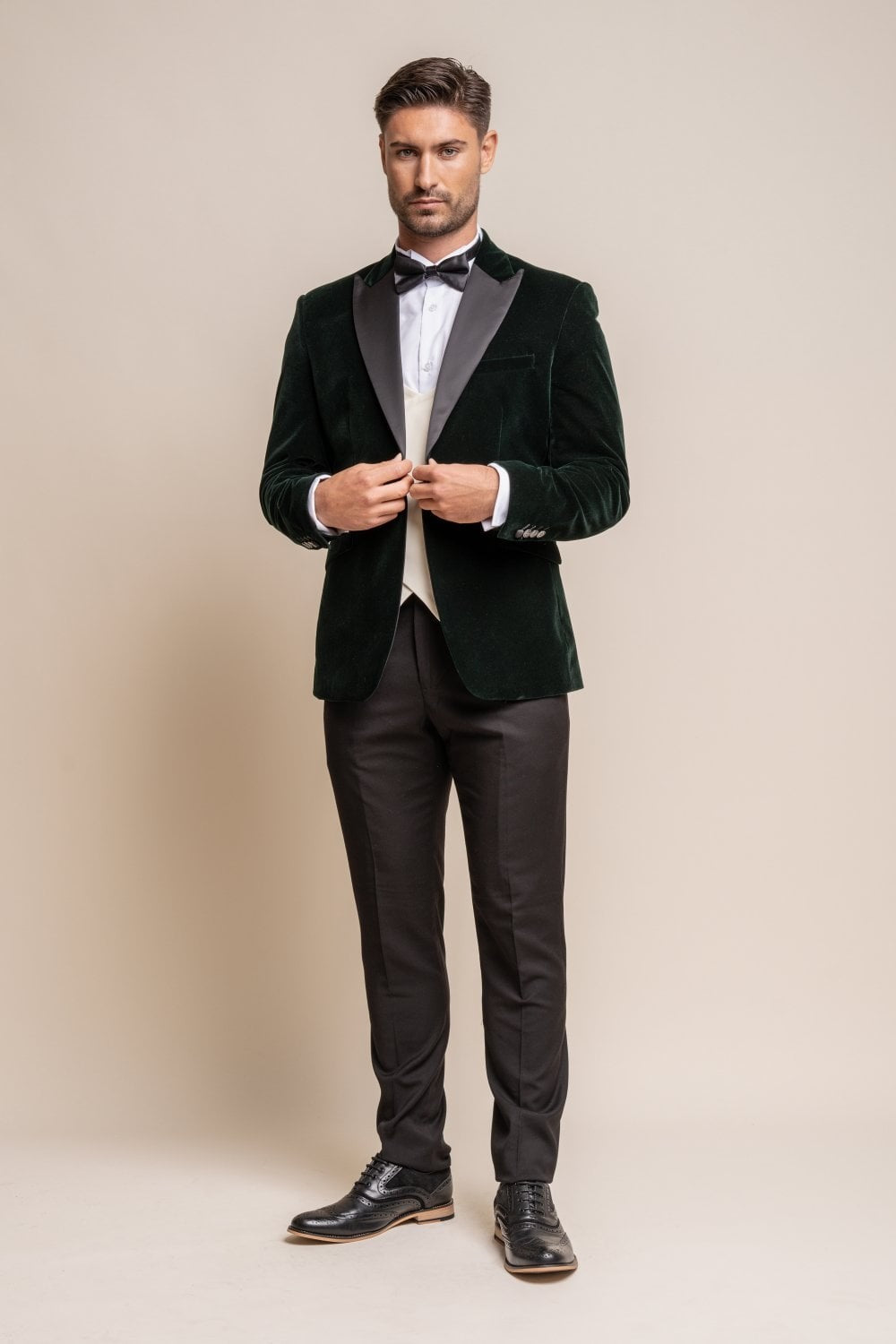 Men's Slim Fit Velvet Tuxedo Blazer - ROSA - Forest Green