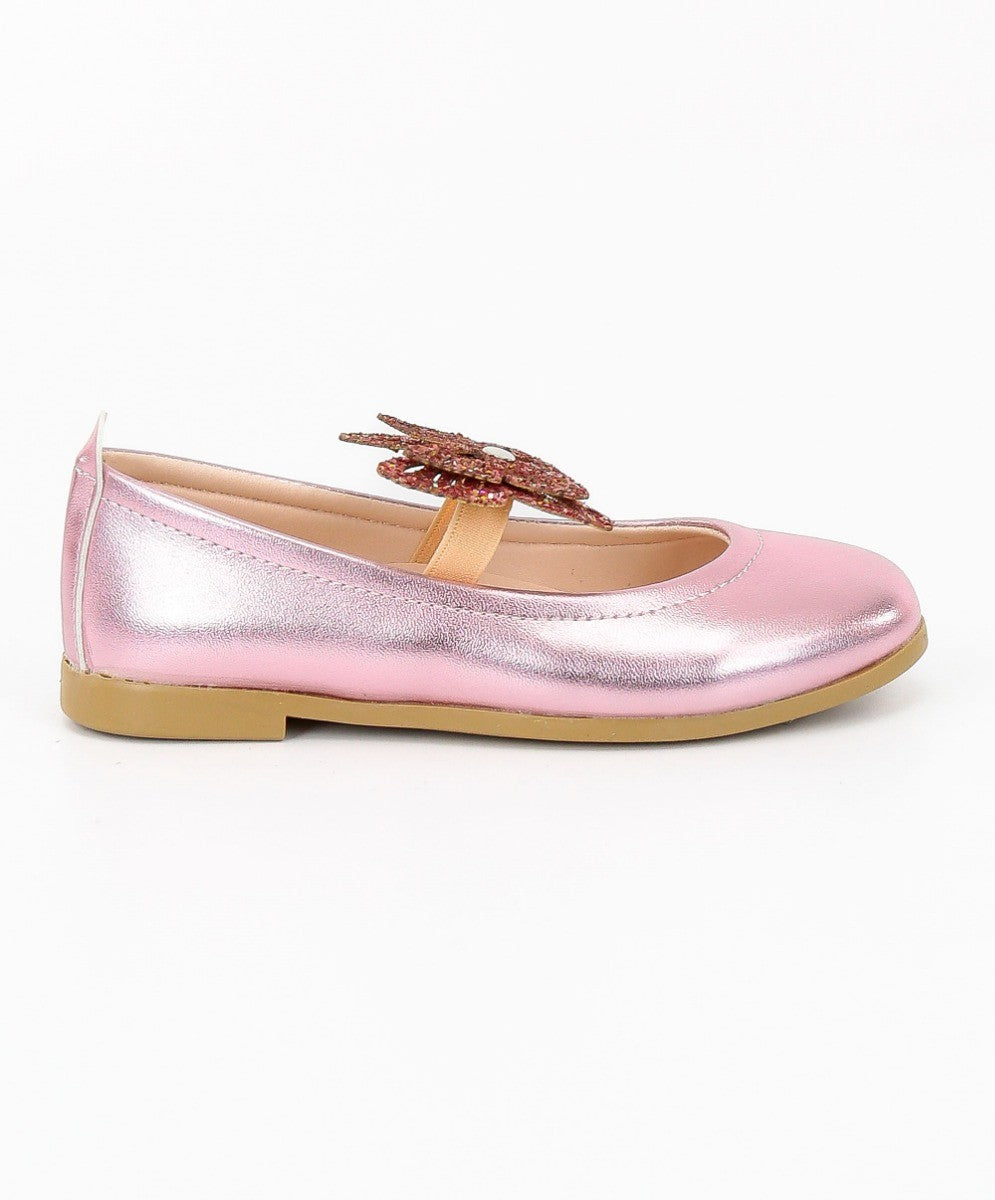 Girls Ballerina Butterfly Strap Flat Dress Shoes - Pink