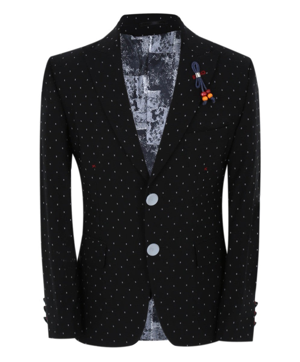 Boys Polka Dot Slim Fit Black Suit - Avagadro - Black