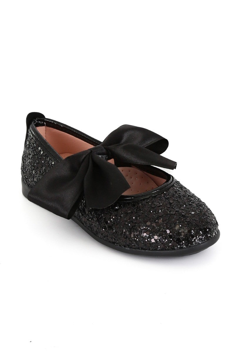 Girls Sequin Ballerina Flat Pumps - LOLA - Black