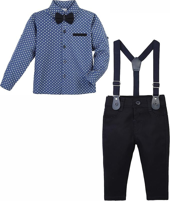 Baby & Boys Gentleman Outfit - 4 PC Suspenders Pant Suit Set - KELEBEK - Saxe - Navy