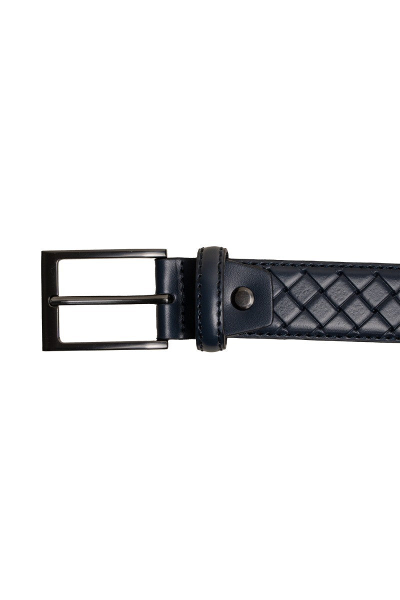 Men's Leather Patterned Belt - Navy Blue