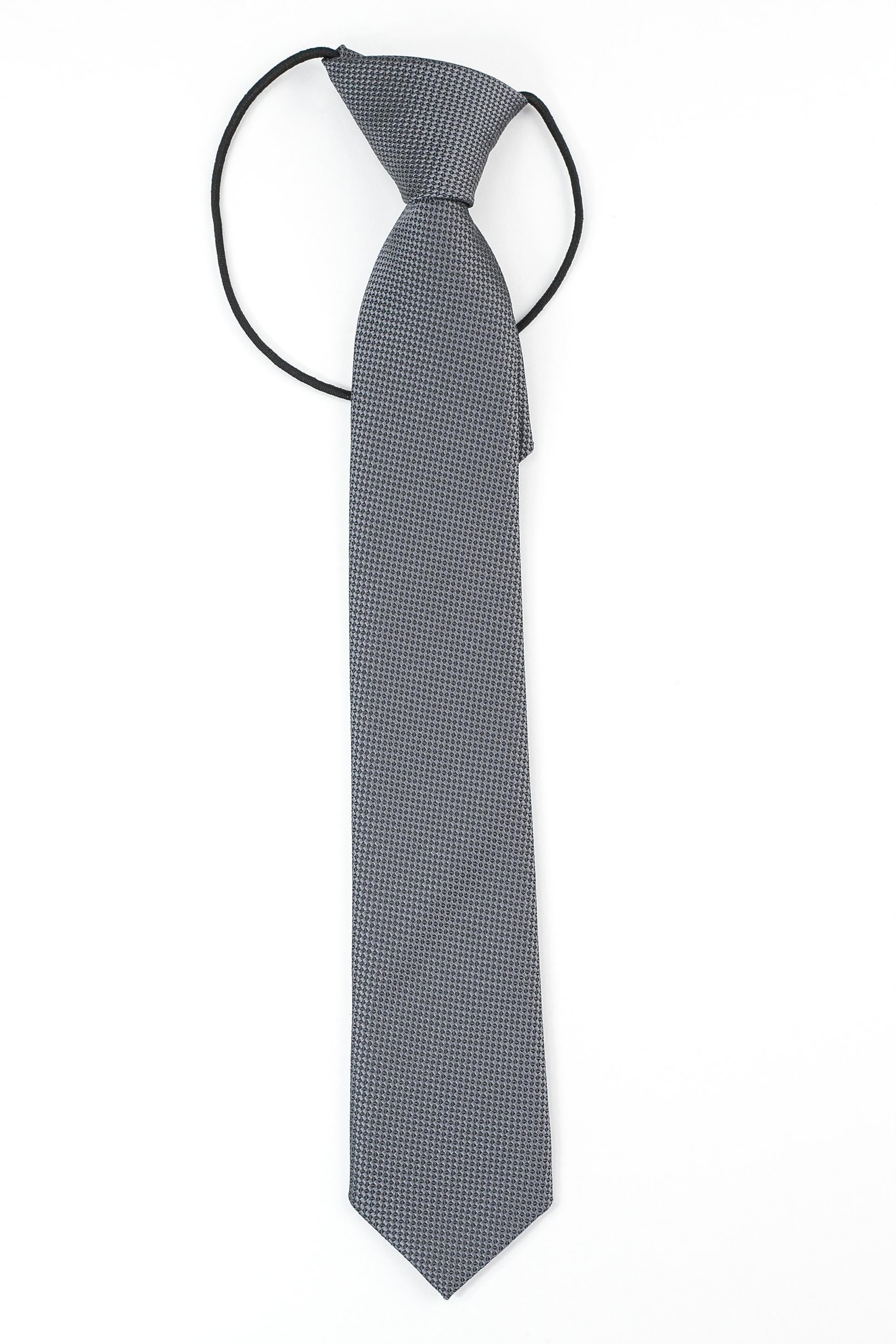 Boys’ Jacquard Tie & Hanky Set with Elastic Strap - Charcoal