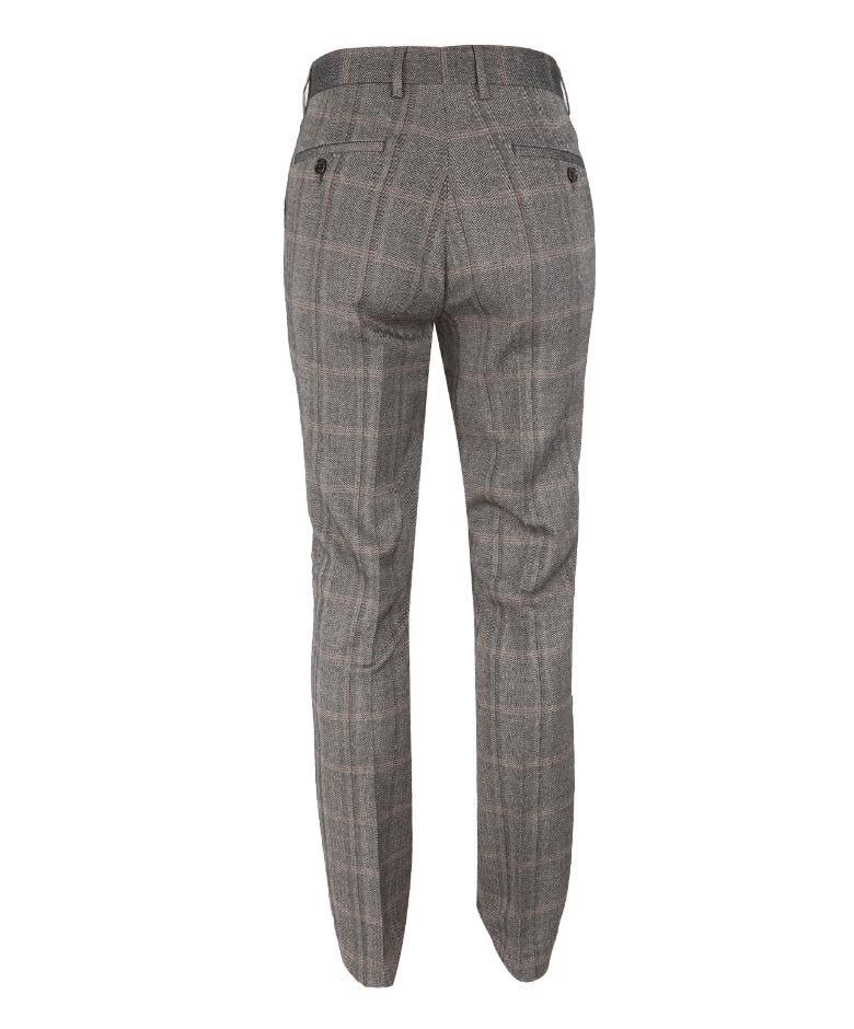 Men's Slim Fit Tweed Check Trousers - Connall Brown - Brown