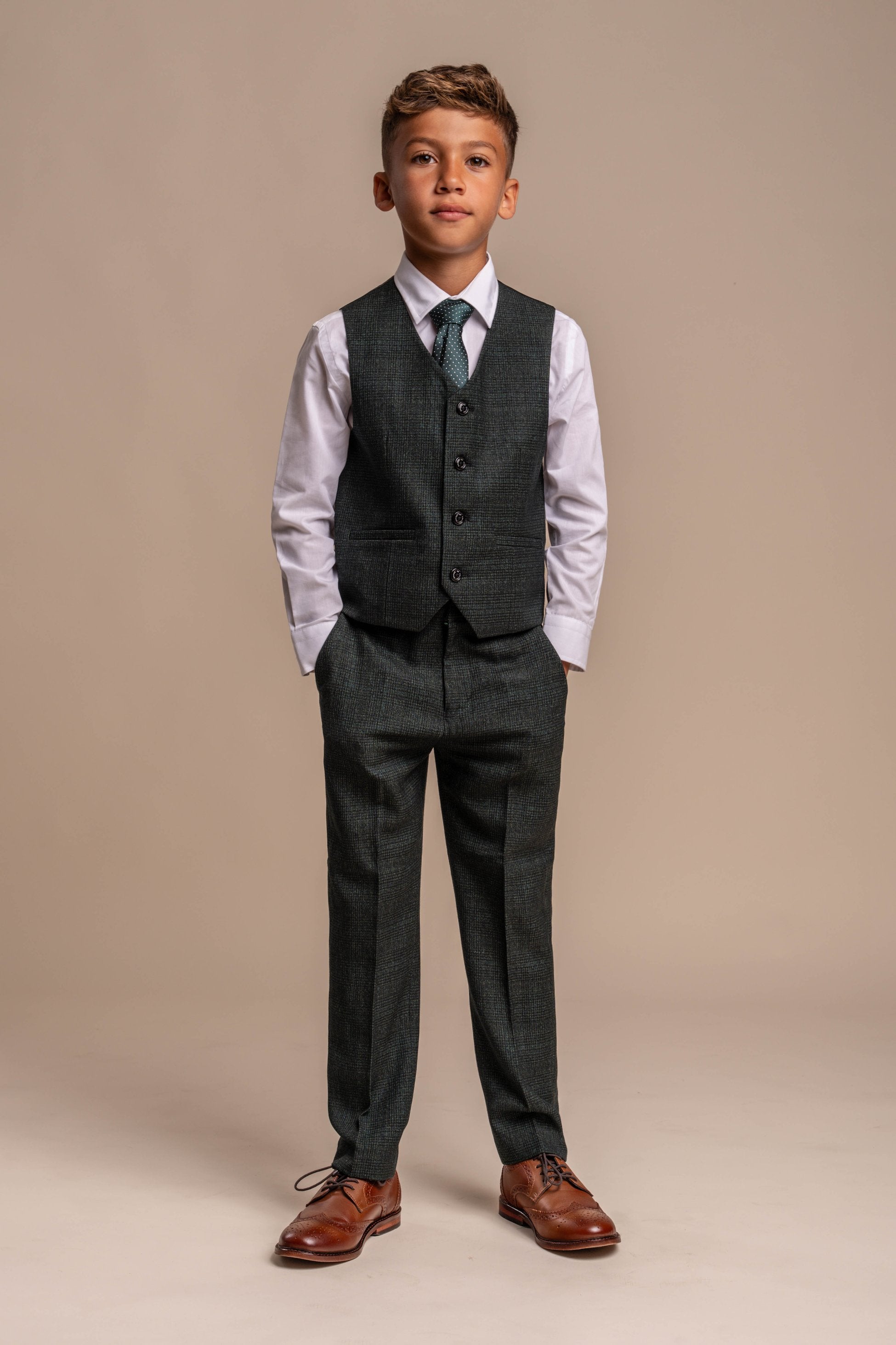 Boys Slim Fit Formal Suit - CARIDI - Olive Green