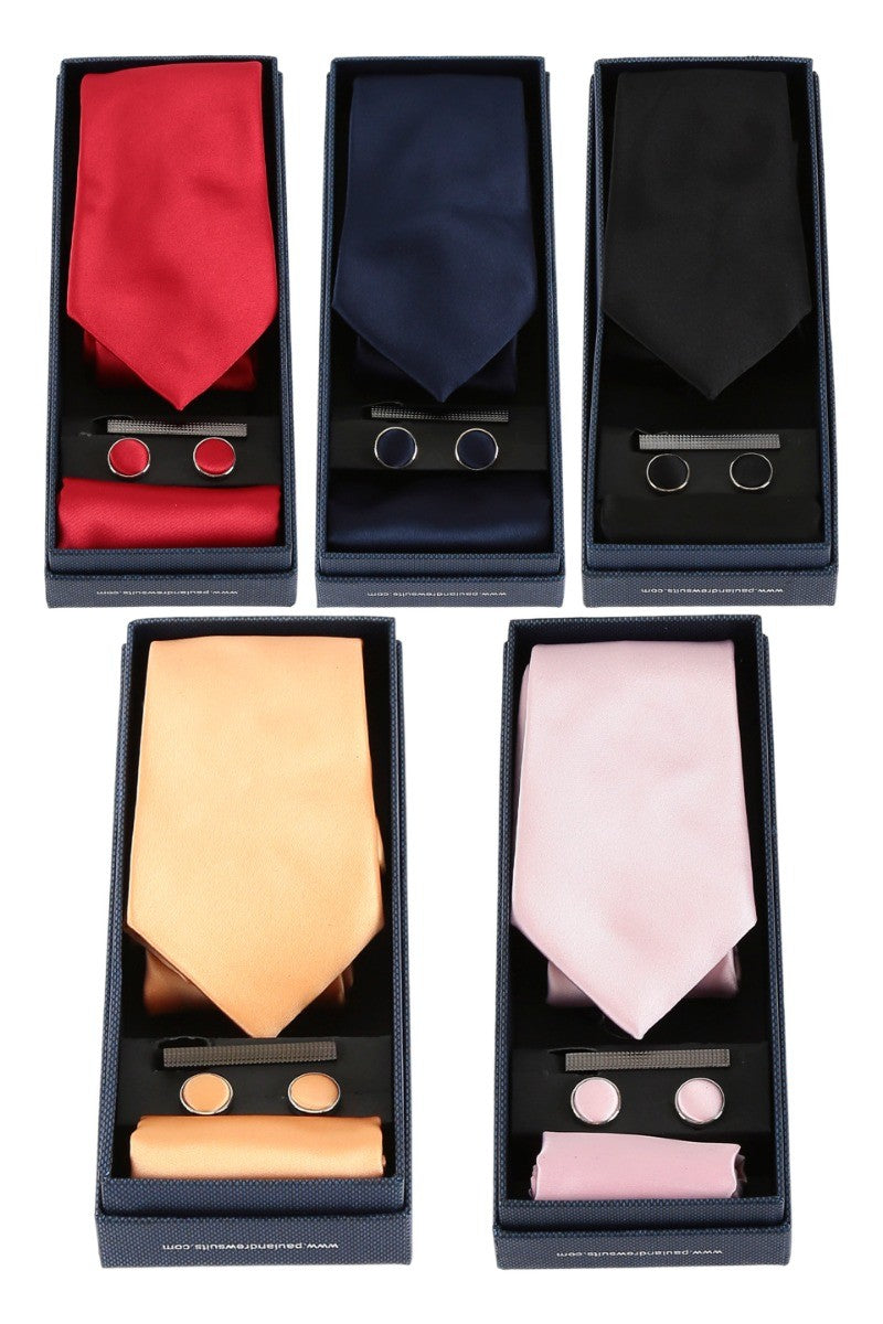 Men's Satin Tie Cufflink 4 Piece Set - Black