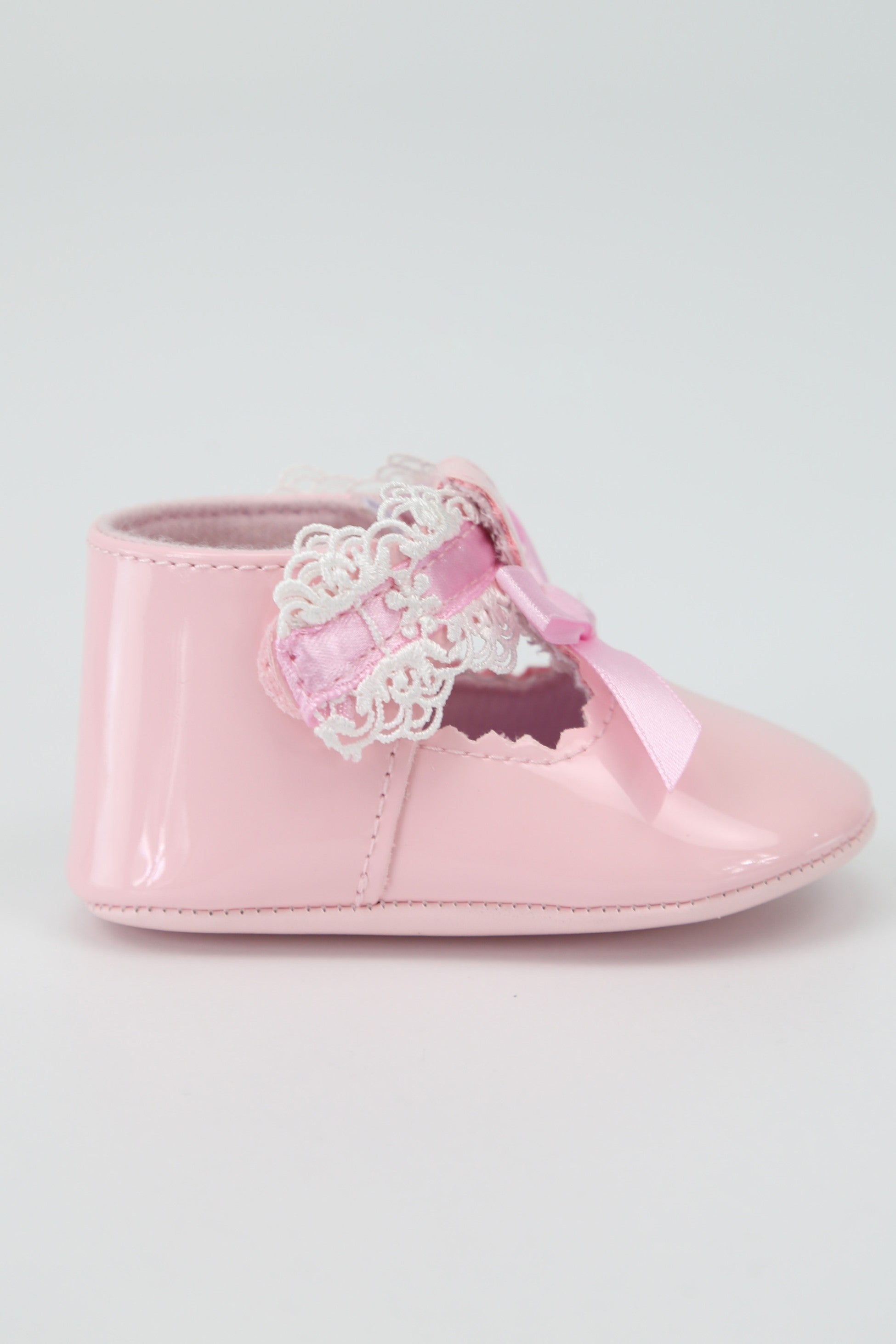 Baby Girls Patent Christening Shoes with Lace Details - VALENTINA - Pink