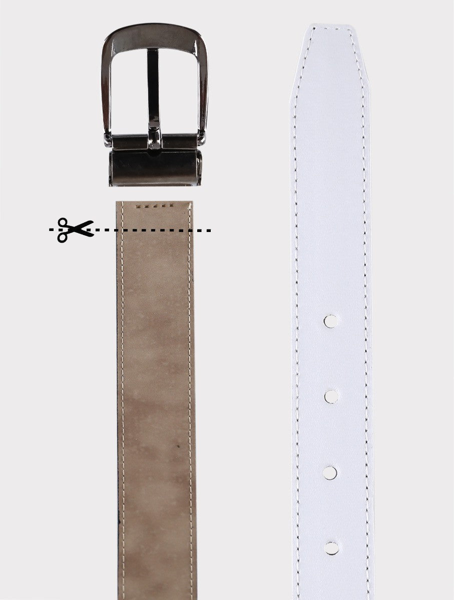 Boys Adjustable Leather Belt - White