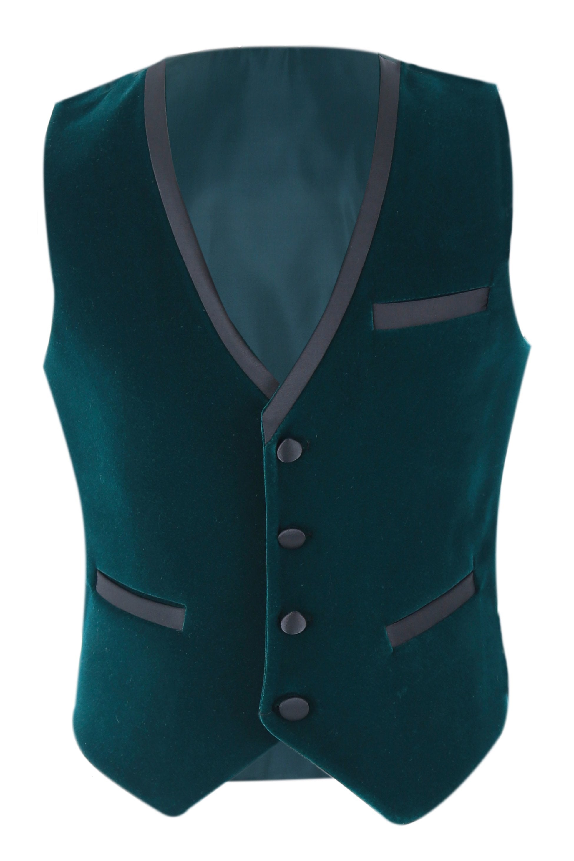 Boys Piping Green Tuxedo Velvet Waistcoat - Green