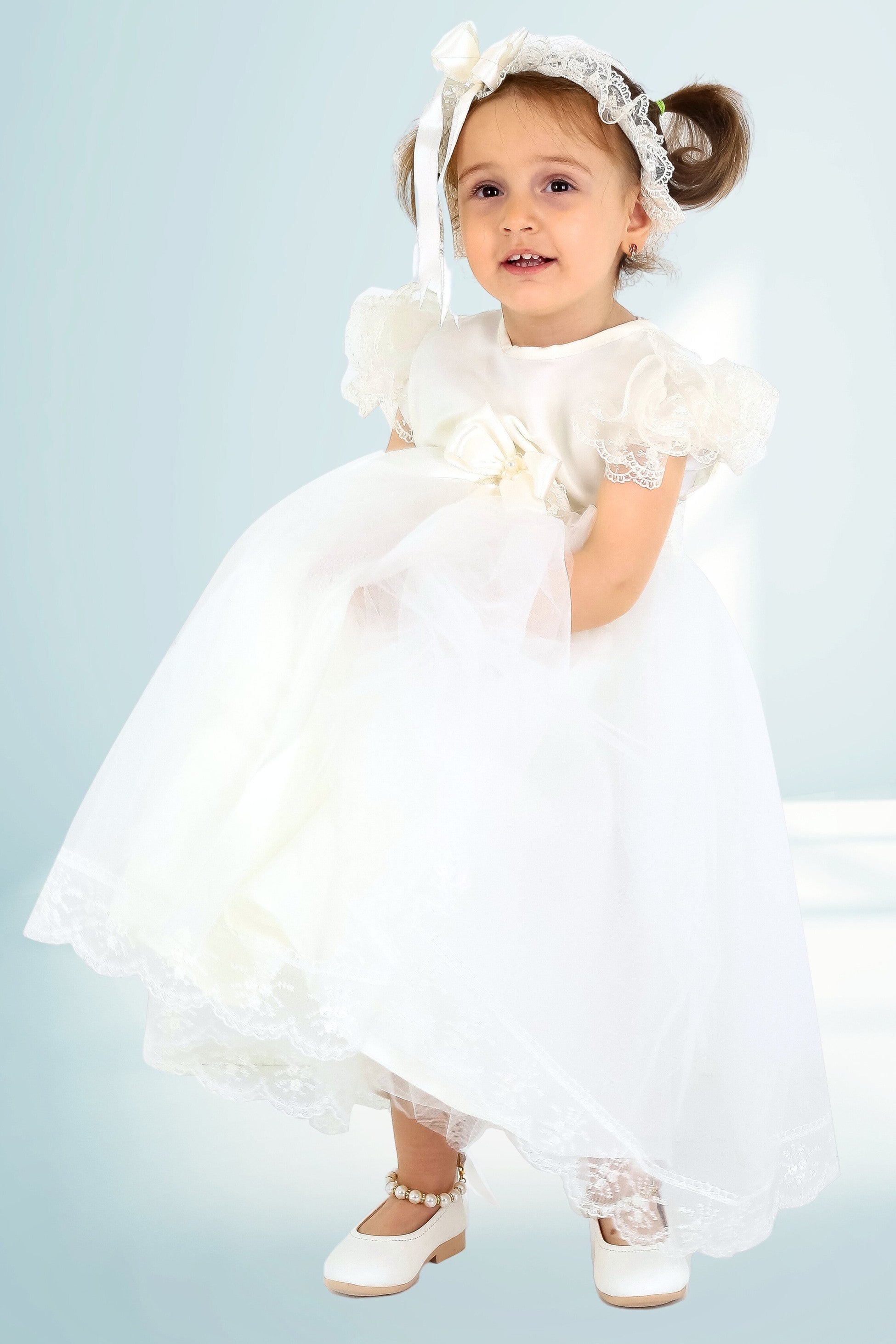 Baby Girls Ruffle Lace White Dress - CHRISTINA - White