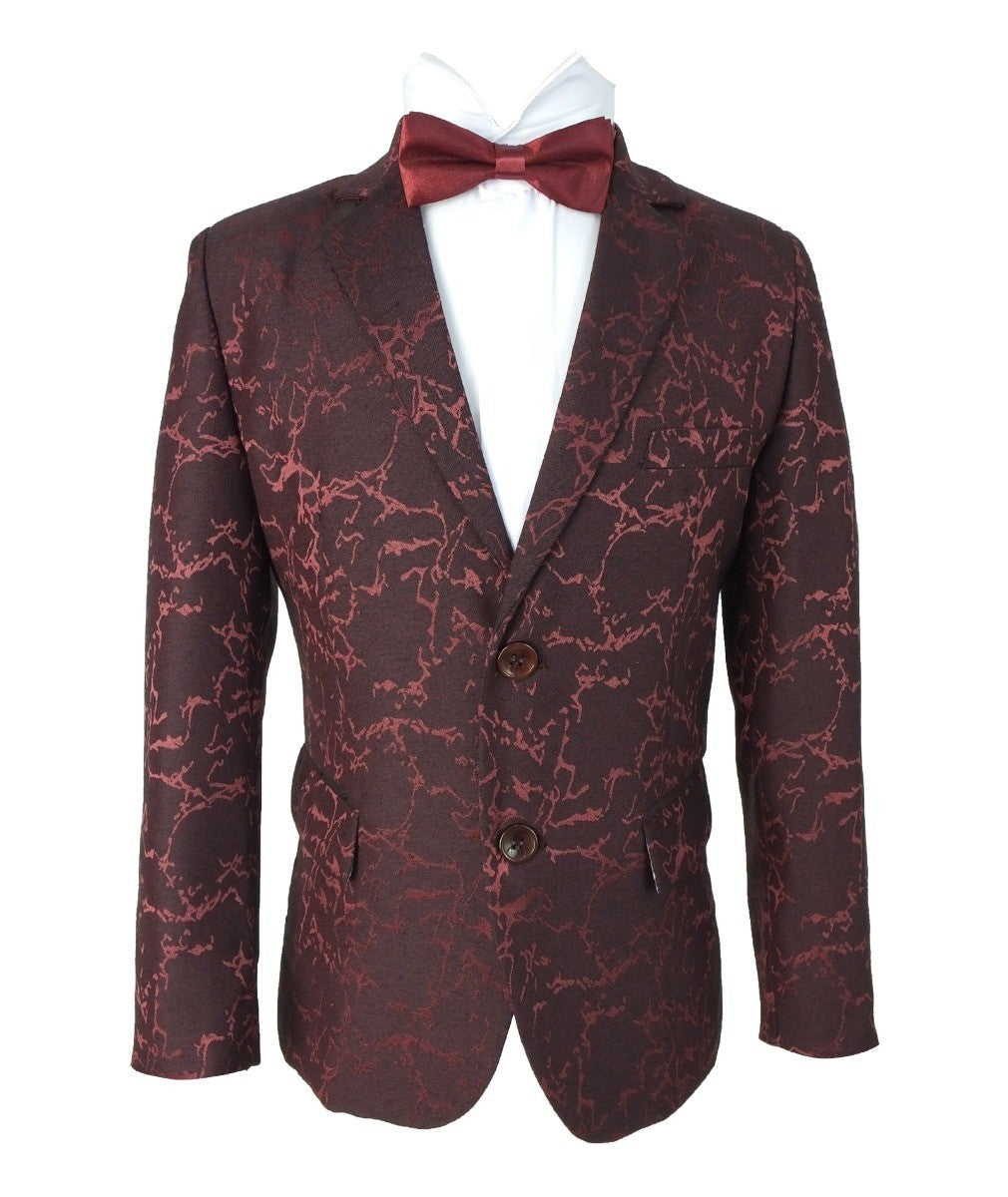 Boys Marble Printed Blazer - Burgundy