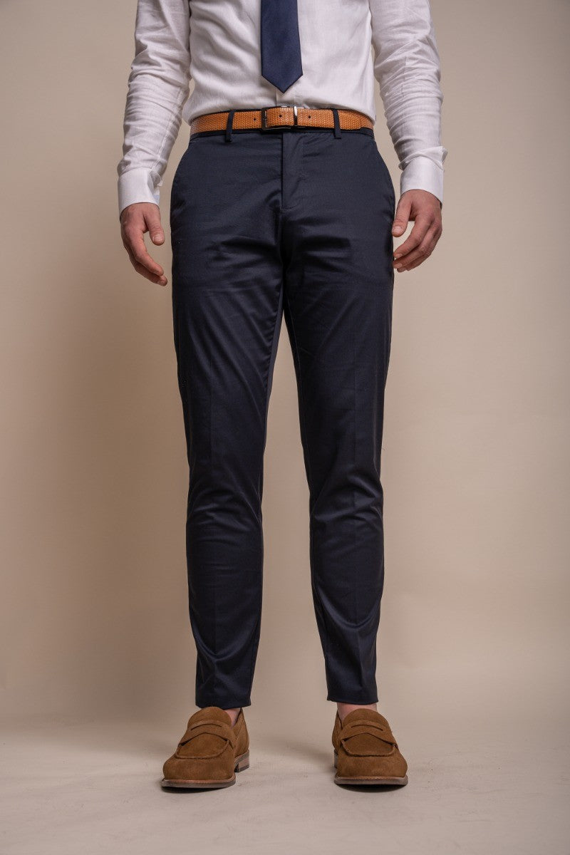 Men's Cotton Slim Fit Formal Trousers  - MARIO - Navy Blue