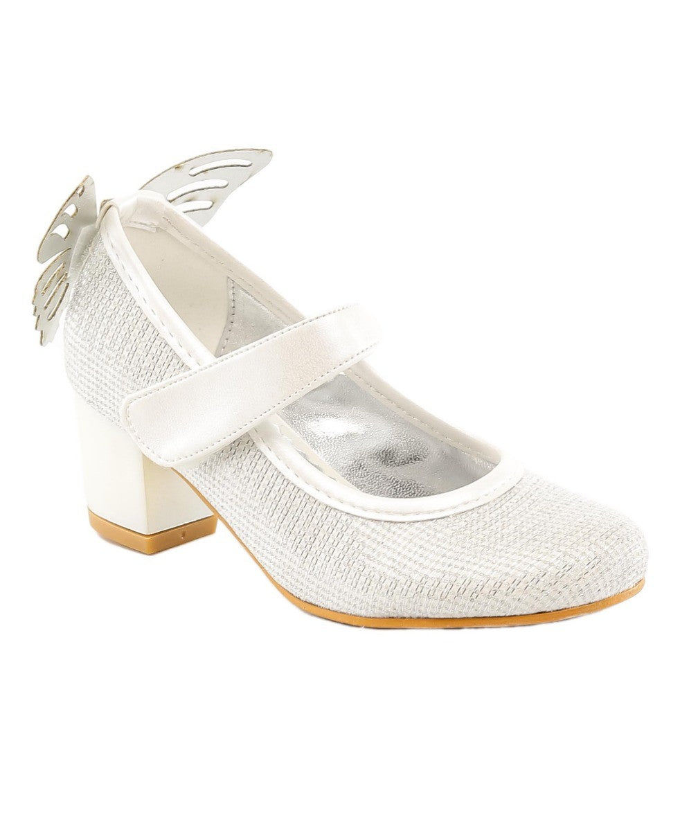 Girls Block Heel Sparkly Mary Jane Shoes - White