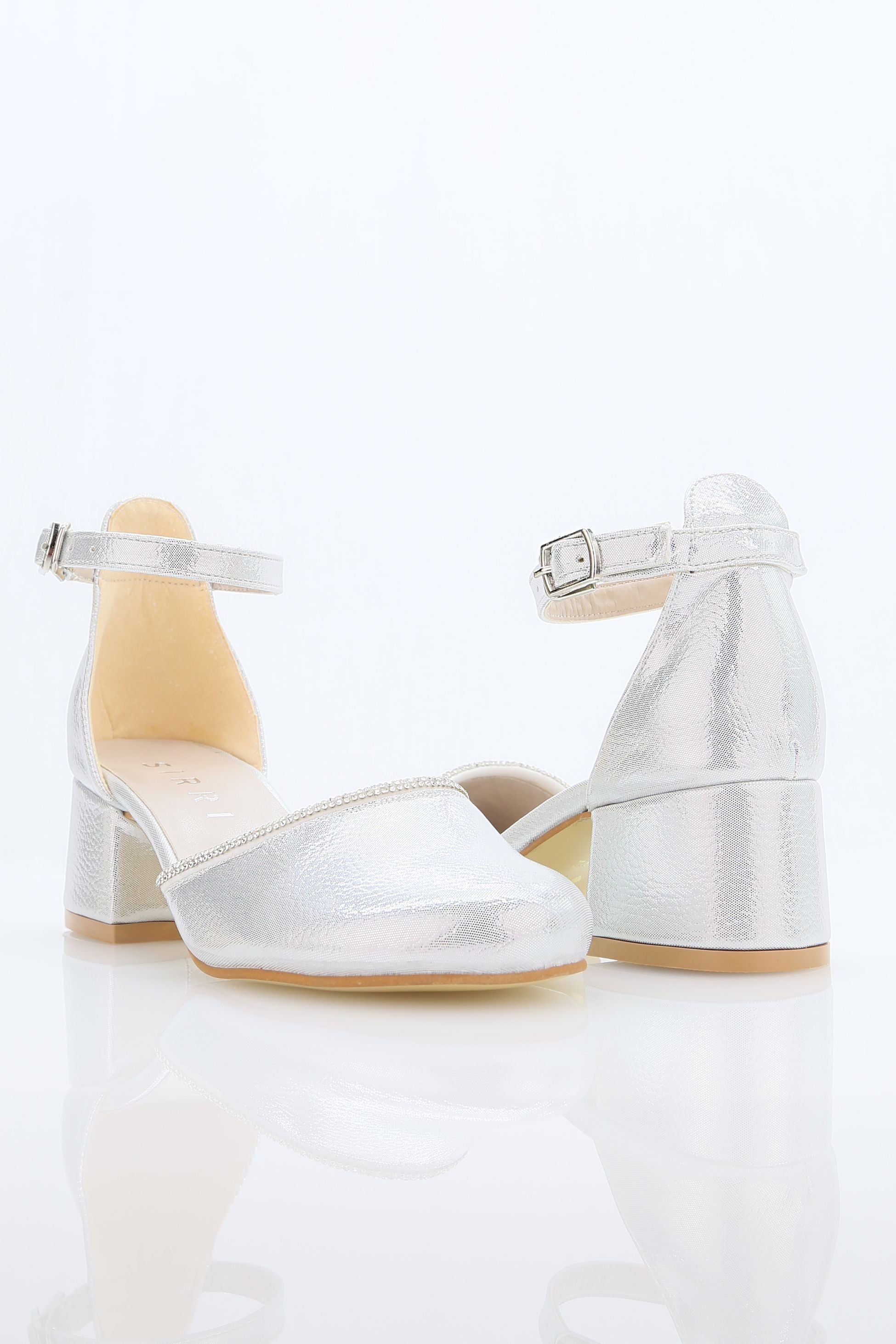 Girls' Ankle Strap Textured Block Heel Shoes – JEWEL - Silver