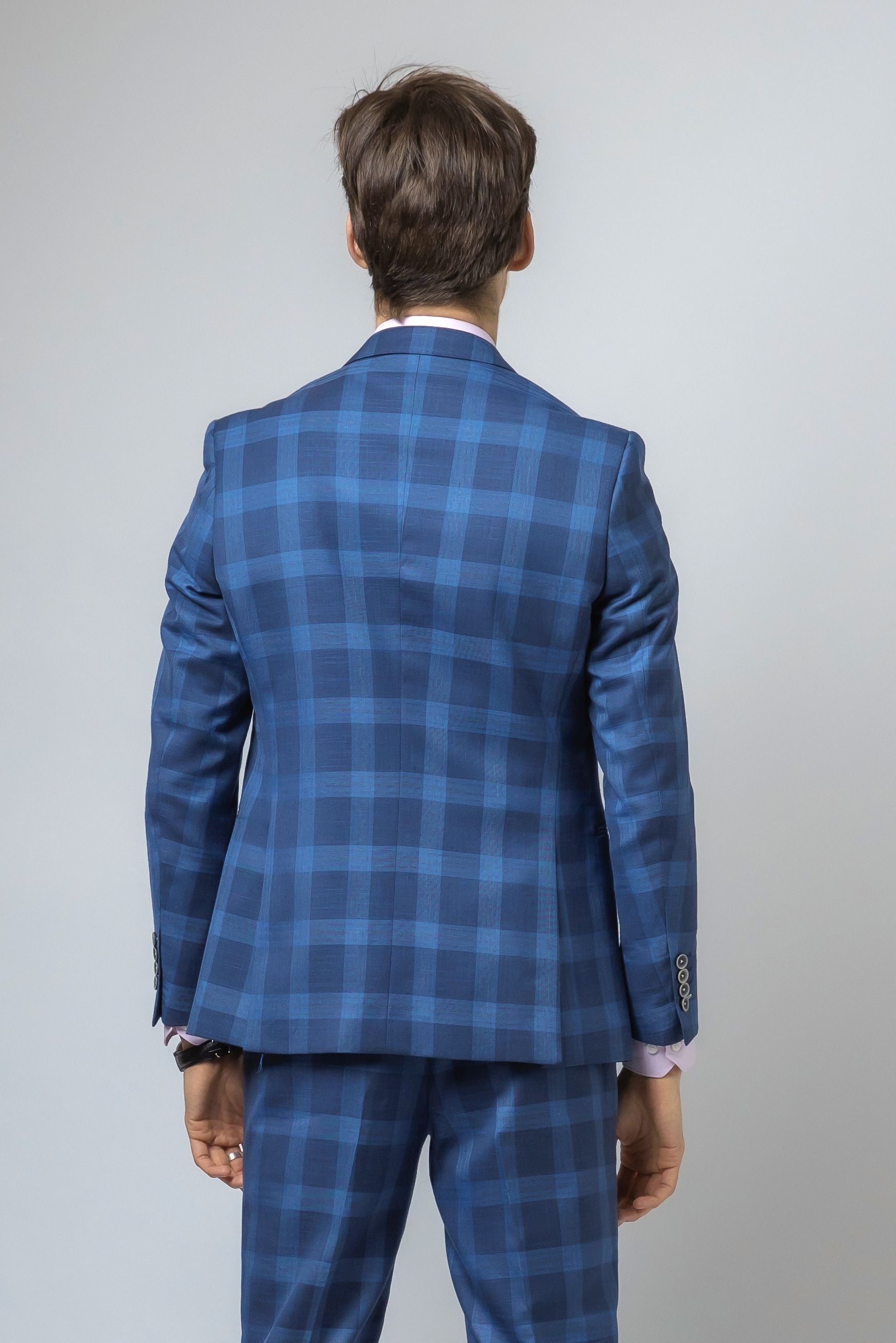 Men's Check Slim Fit Blue Suit Jacket - Hunter - Dark Blue