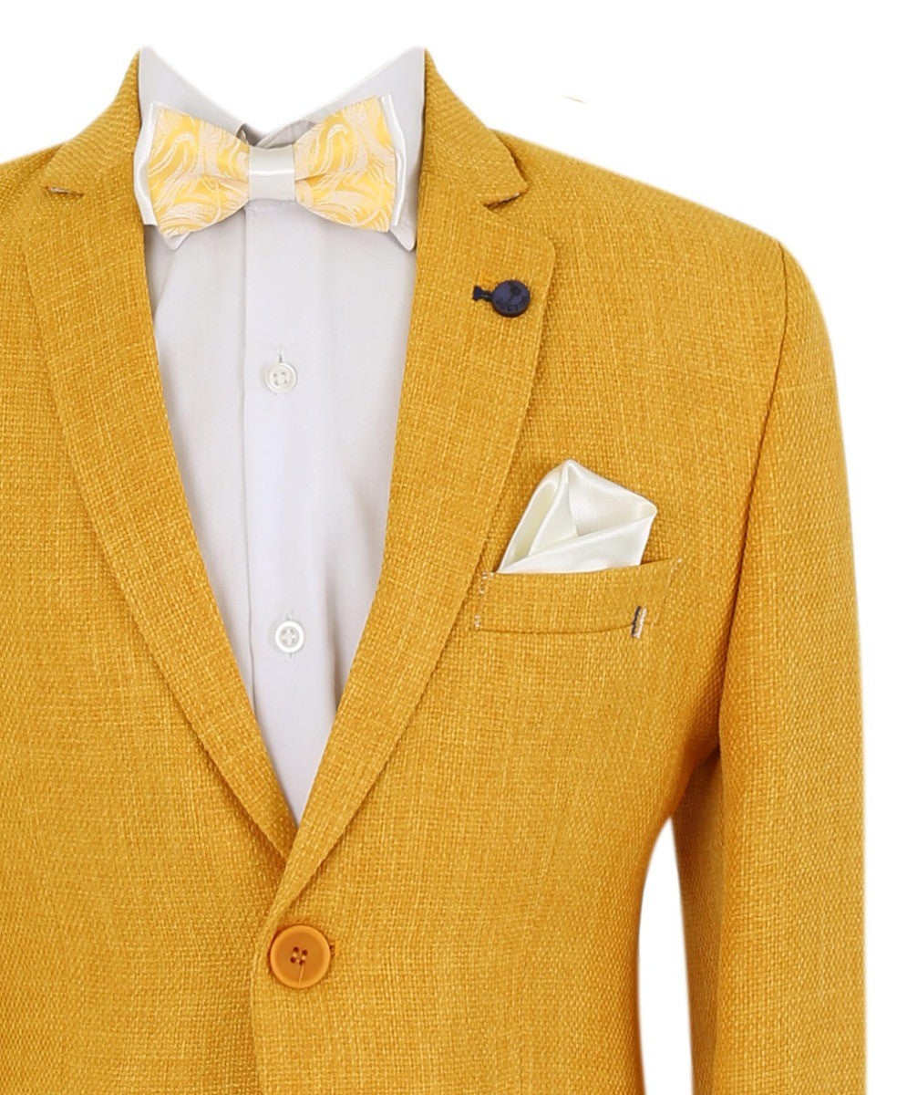 Boys Single Breasted Textured Slim Fit Blazer - VARDY - Mustard Yellow