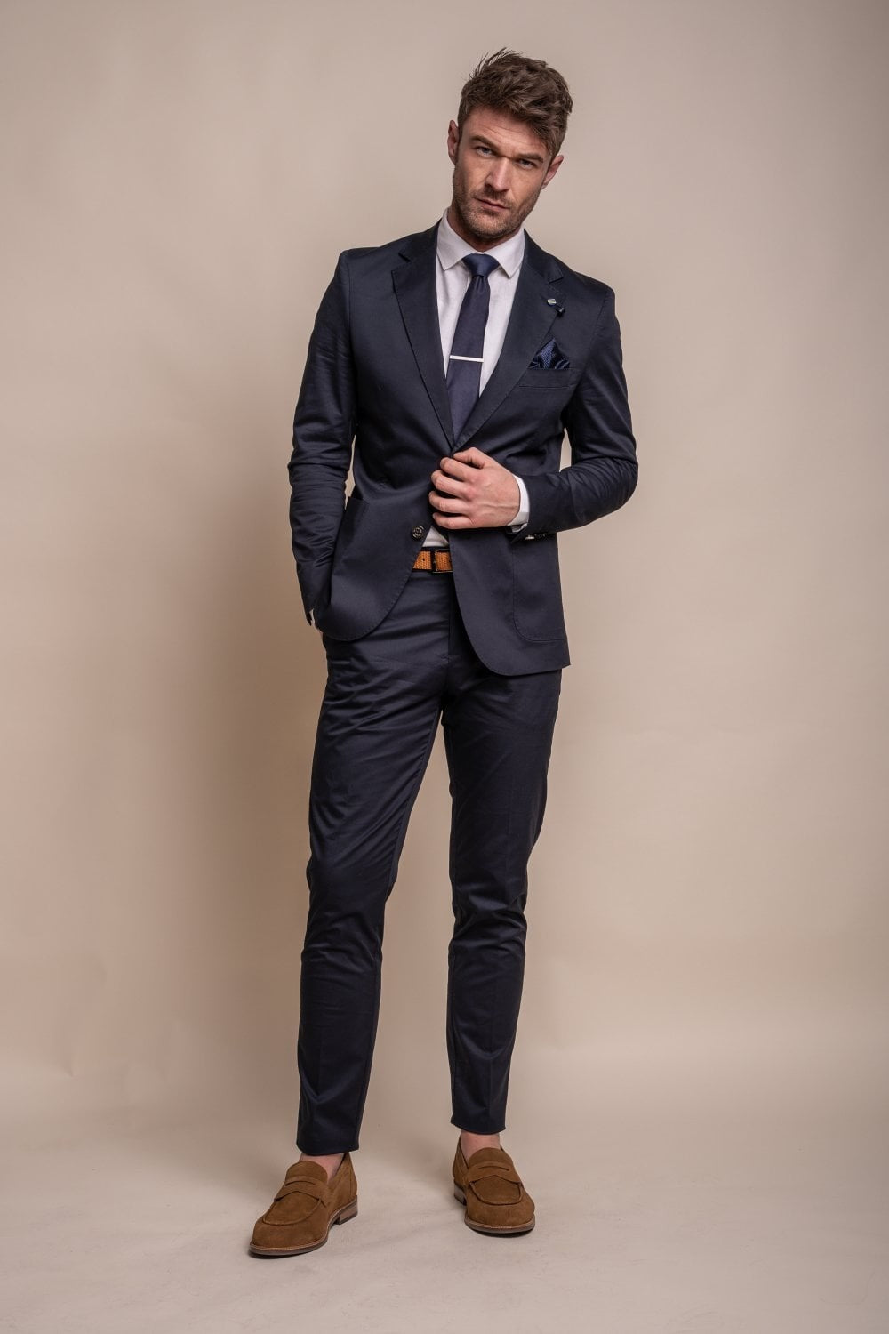 Men's Cotton Slim Fit Formal Suit - MARIO - Navy