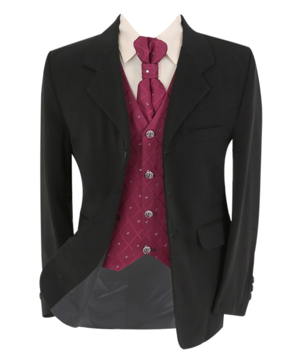 Boys Formal Suit with Patterned Waistcoat and Tie Set - Wine