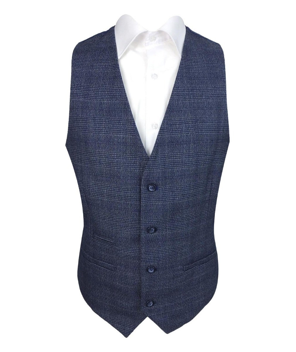 Men's Tweed Check Blue Suit - GRAHAM - Blue